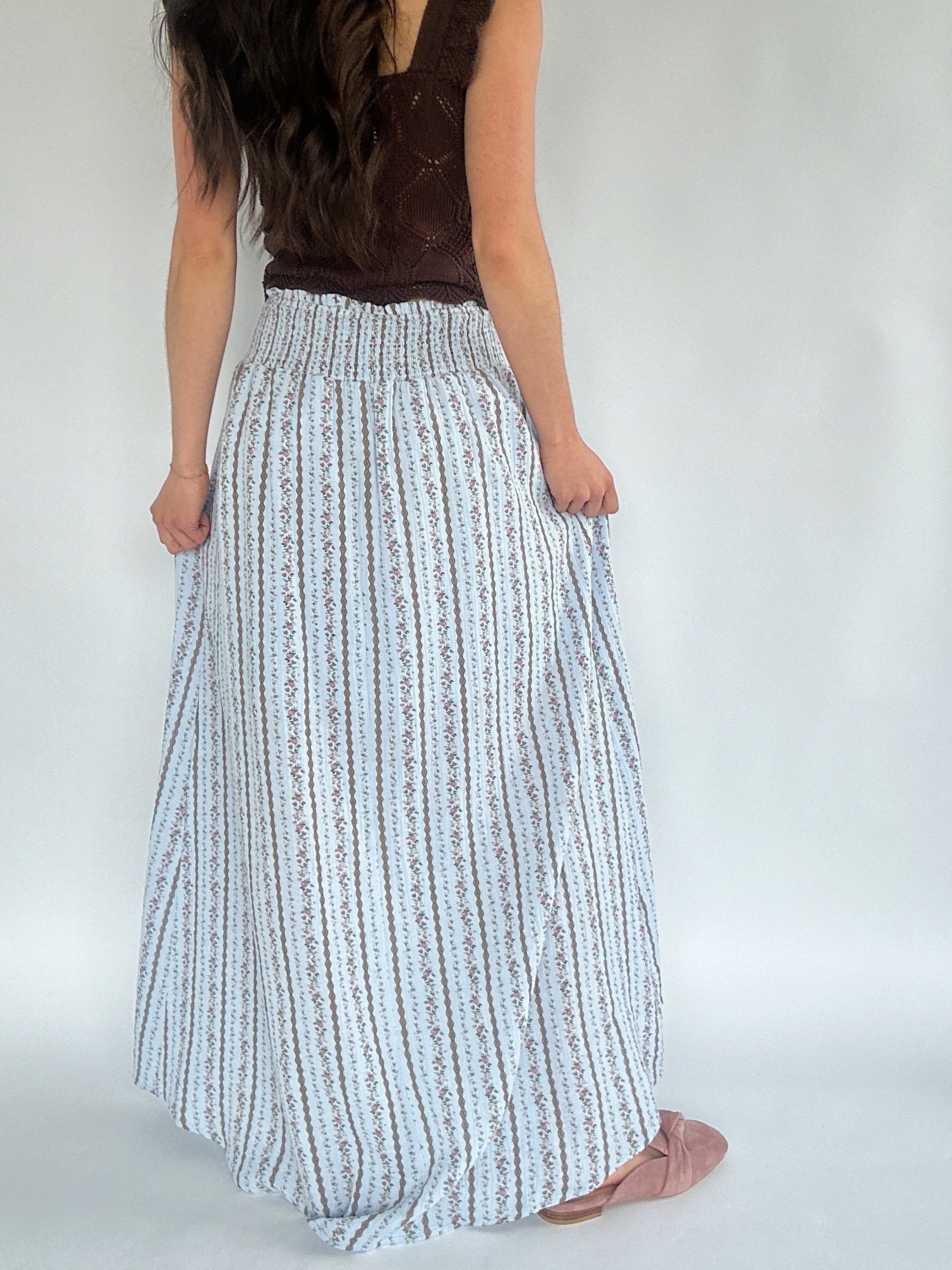 Memoir Floral Maxi Skirt - Periwinkle Back
