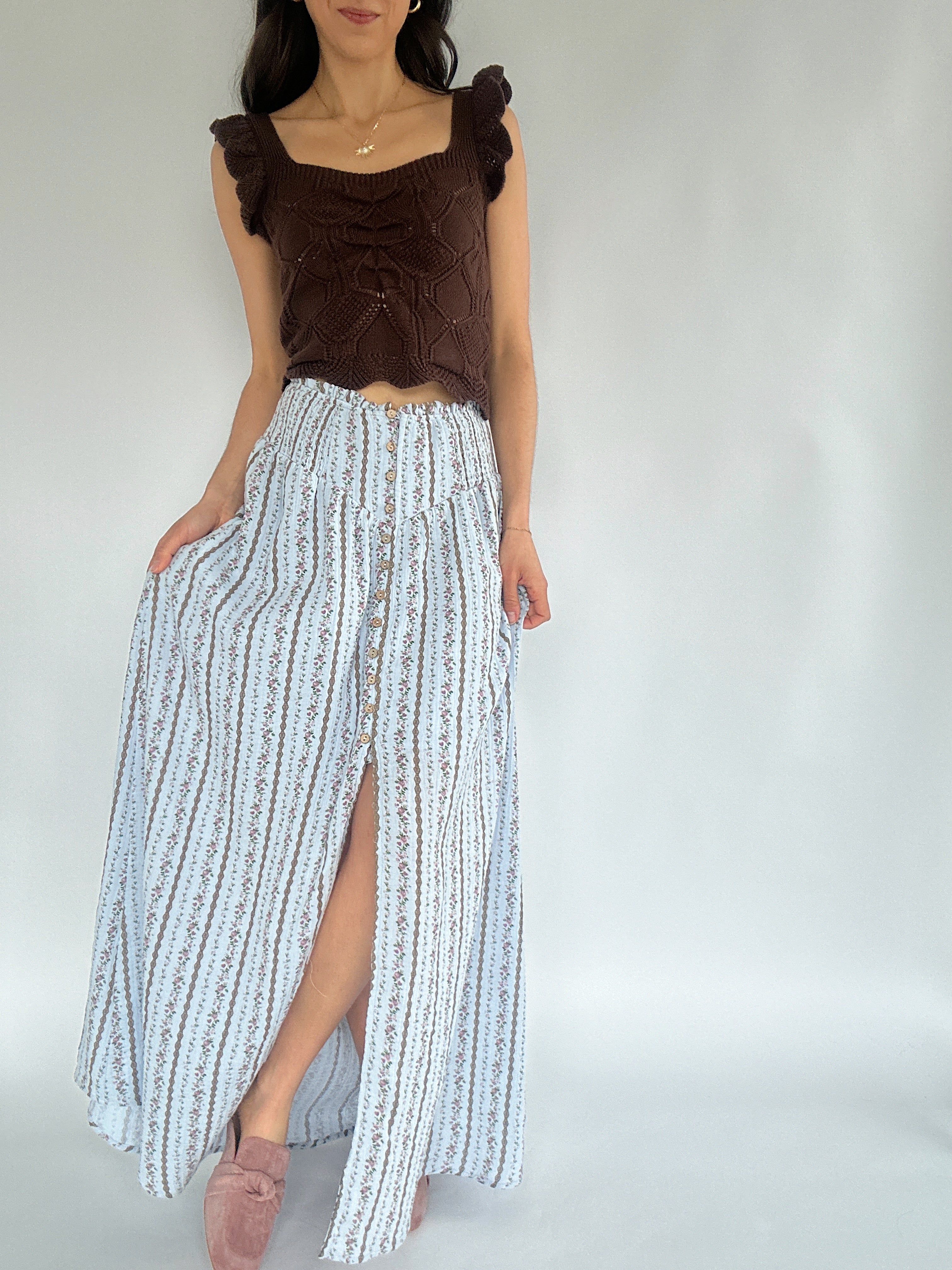 Memoir Floral Maxi Skirt - Periwinkle Slit