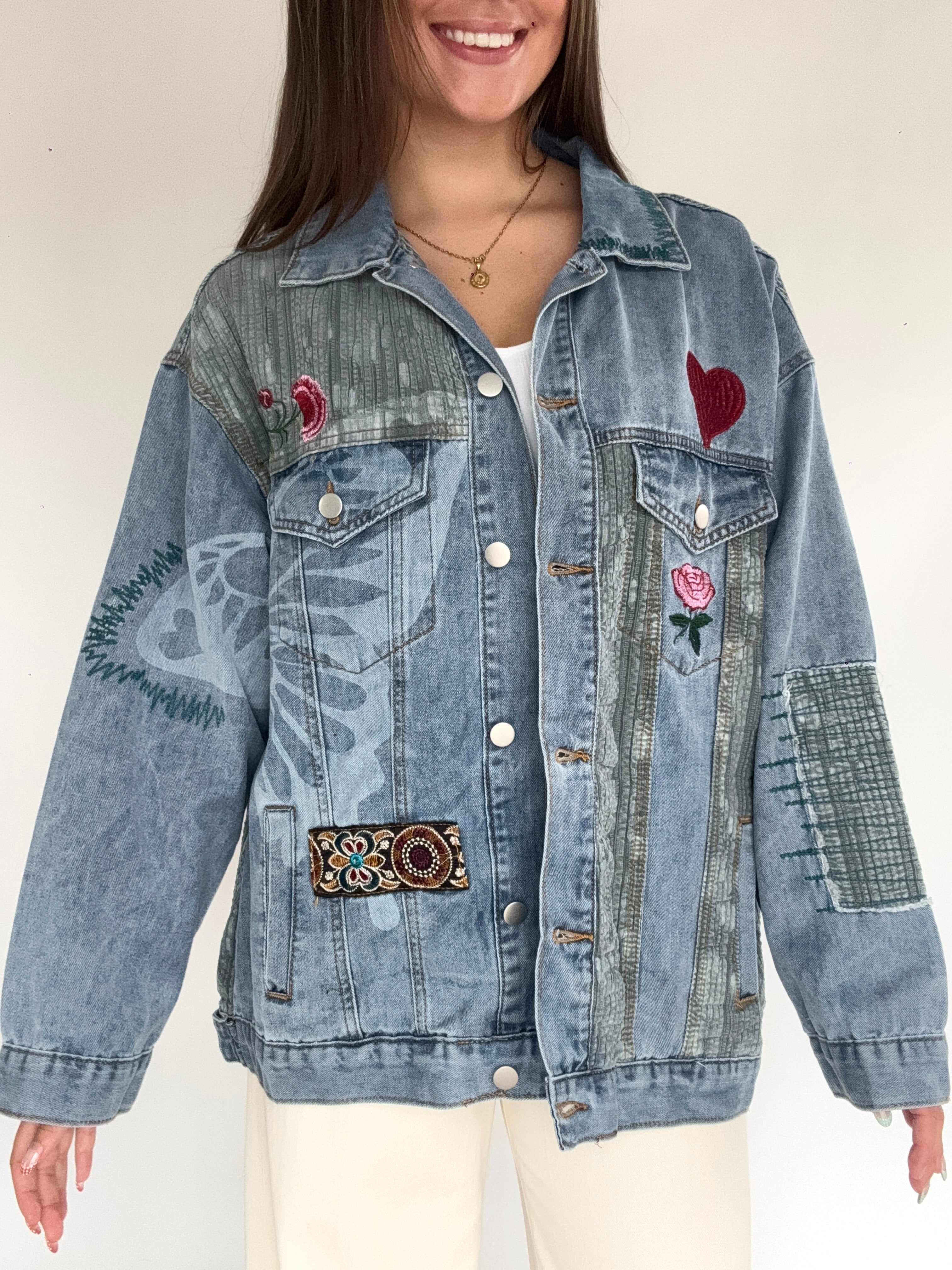 Memorized Embroidered Denim Jacket Front