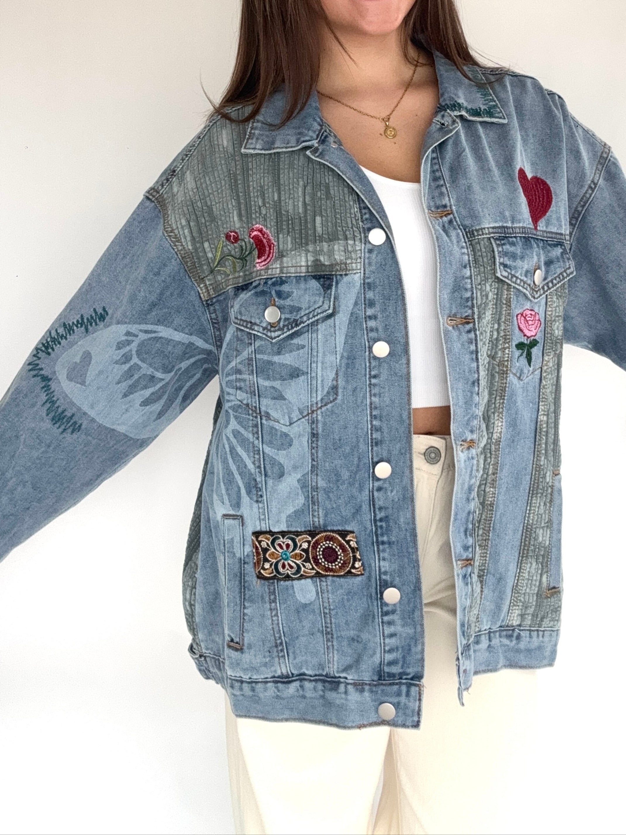 Memorized Embroidered Denim Jacket Front Side Detail
