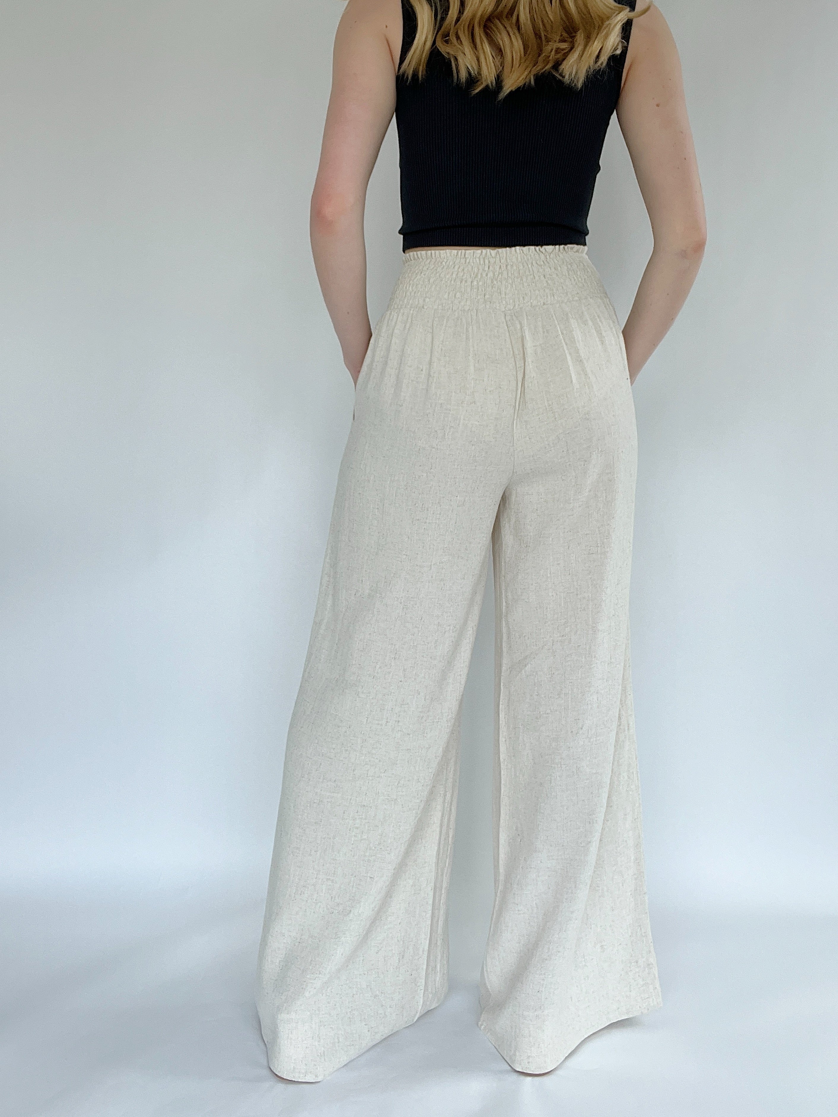 Mendi Linen Pants Oatmeal Back