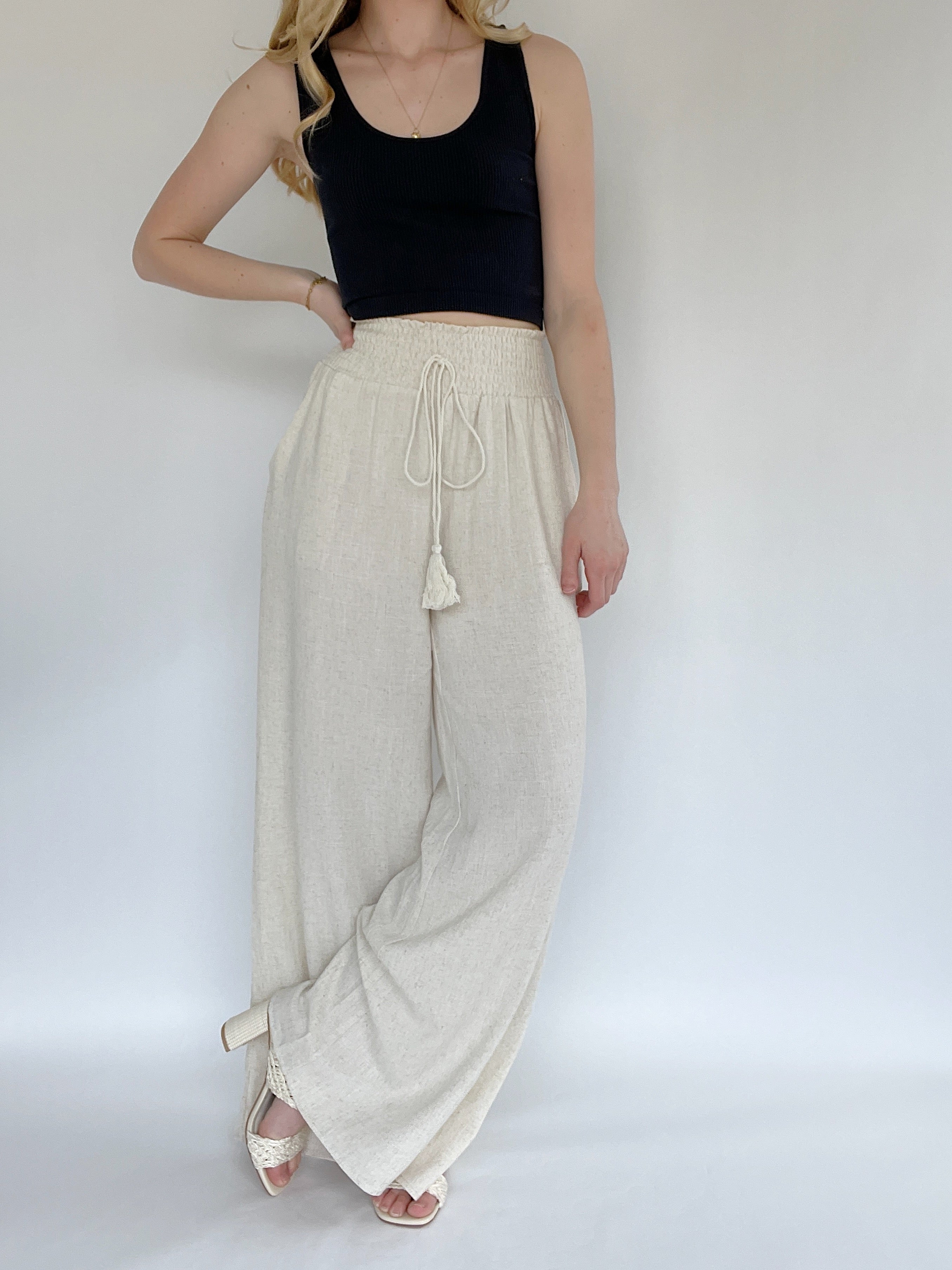 Mendi Linen Pants Oatmeal Crossed