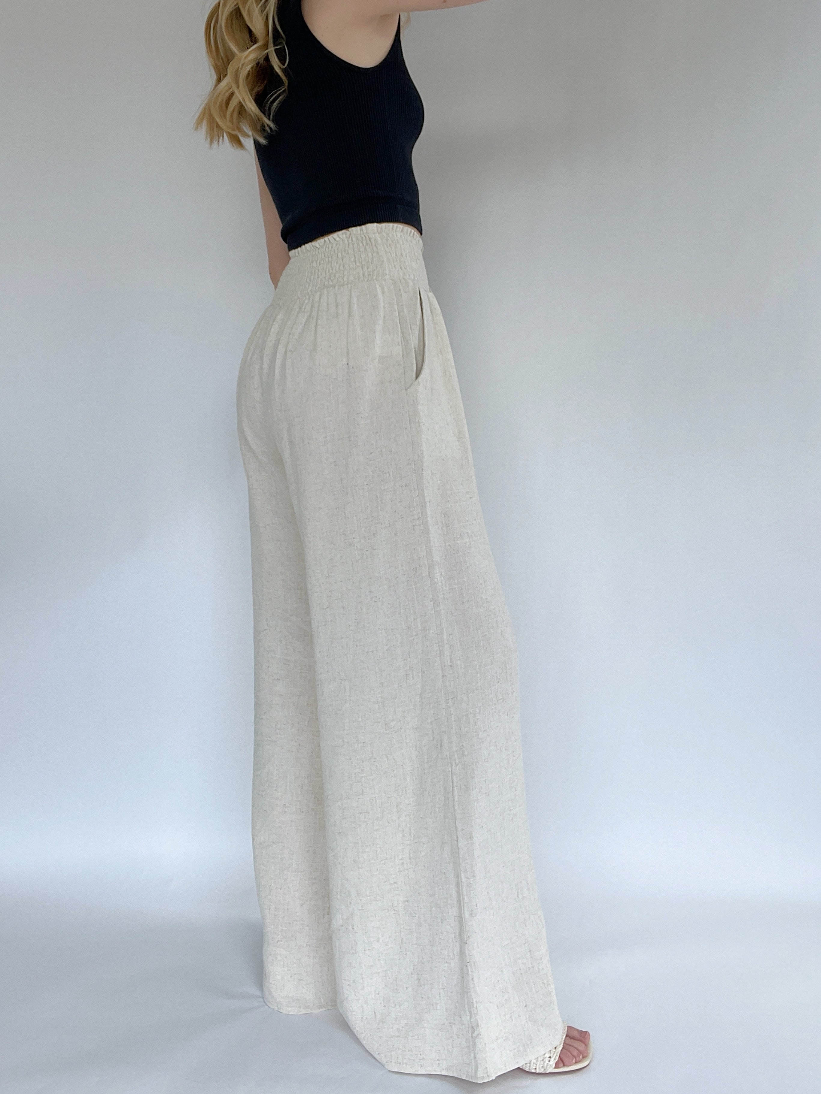 Mendi Linen Pants Oatmeal Side