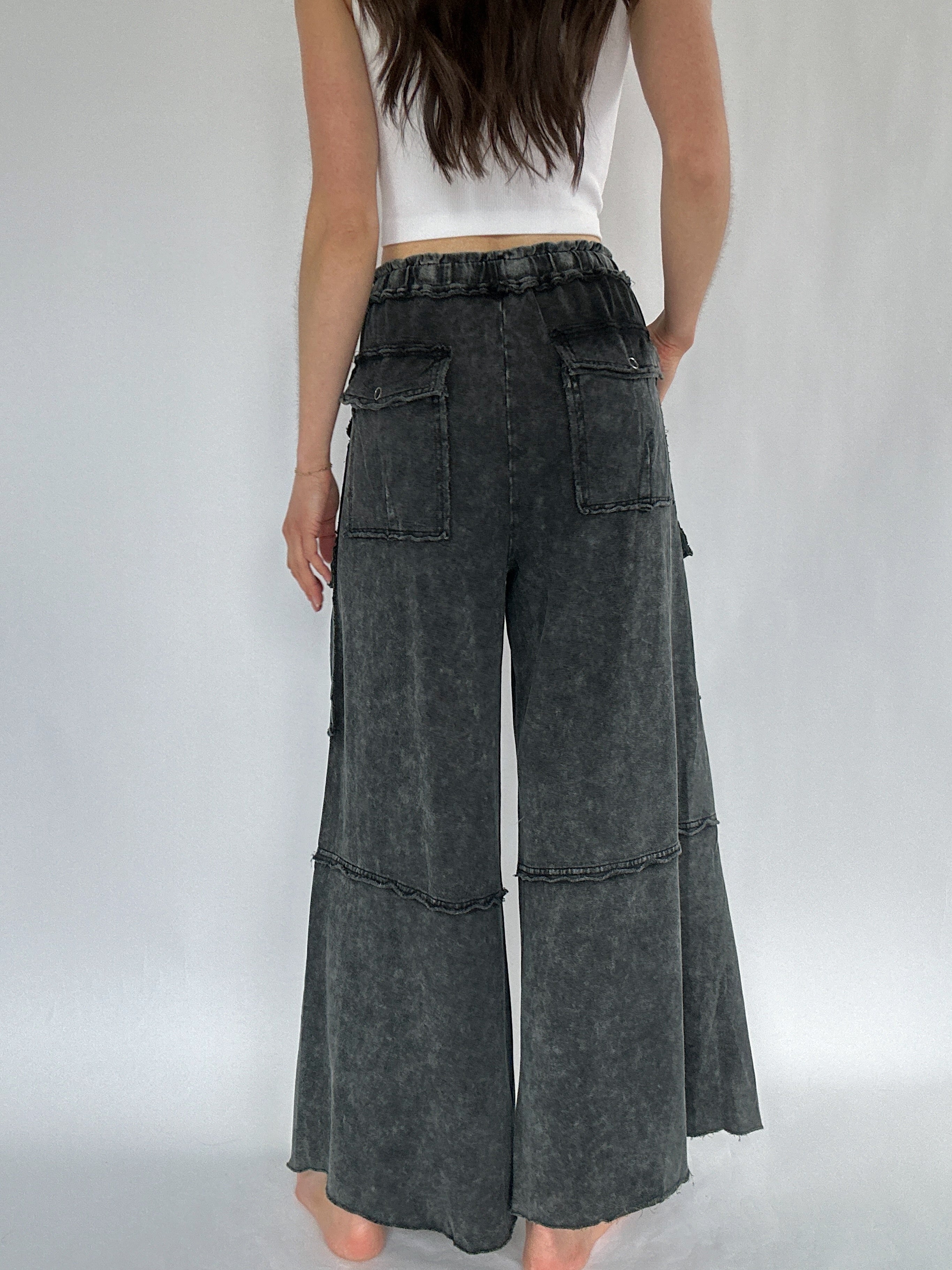 Middle Of The Road Wide Leg Pants Black Back