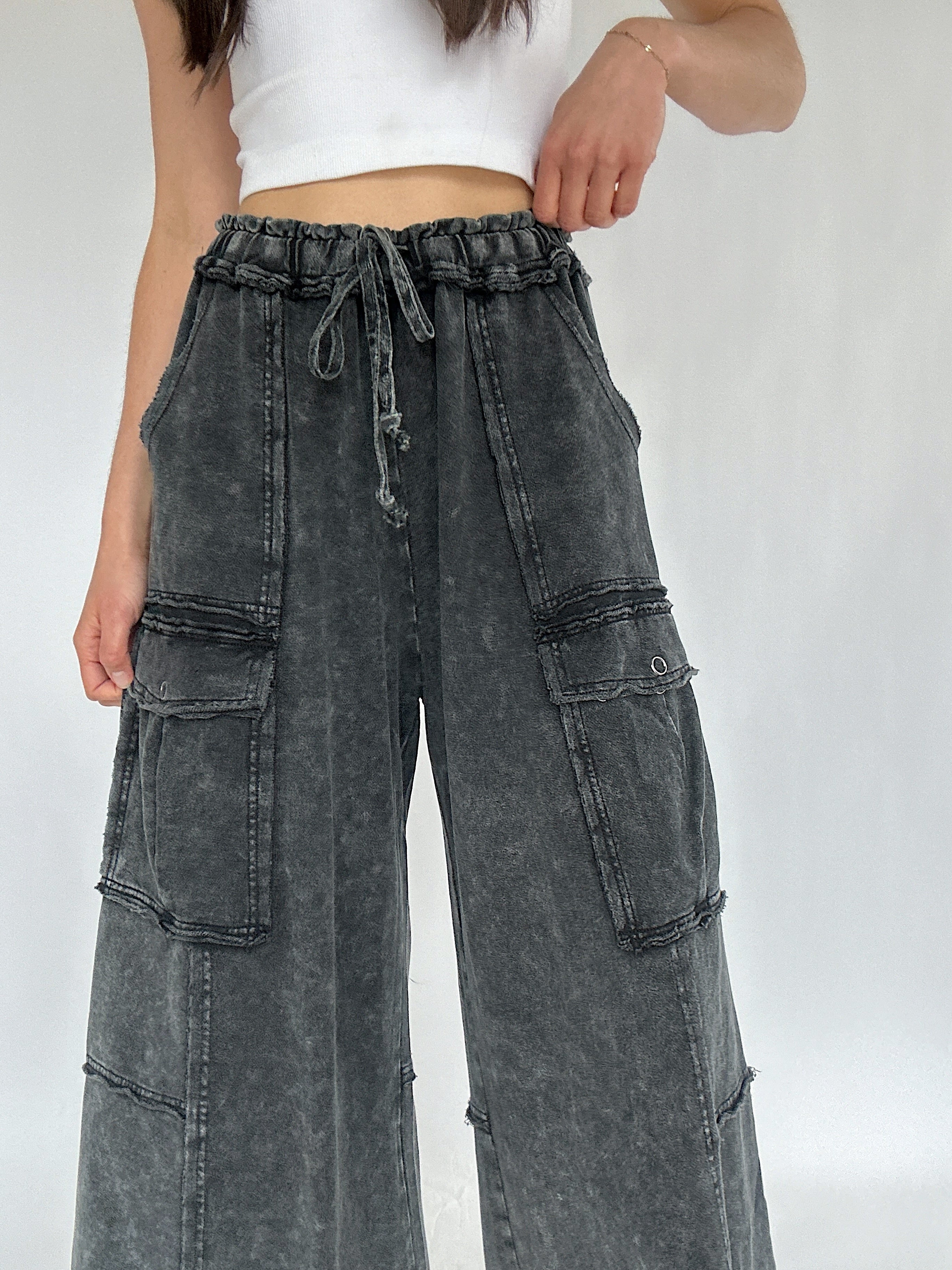 Middle Of The Road Wide Leg Pants Black Waist