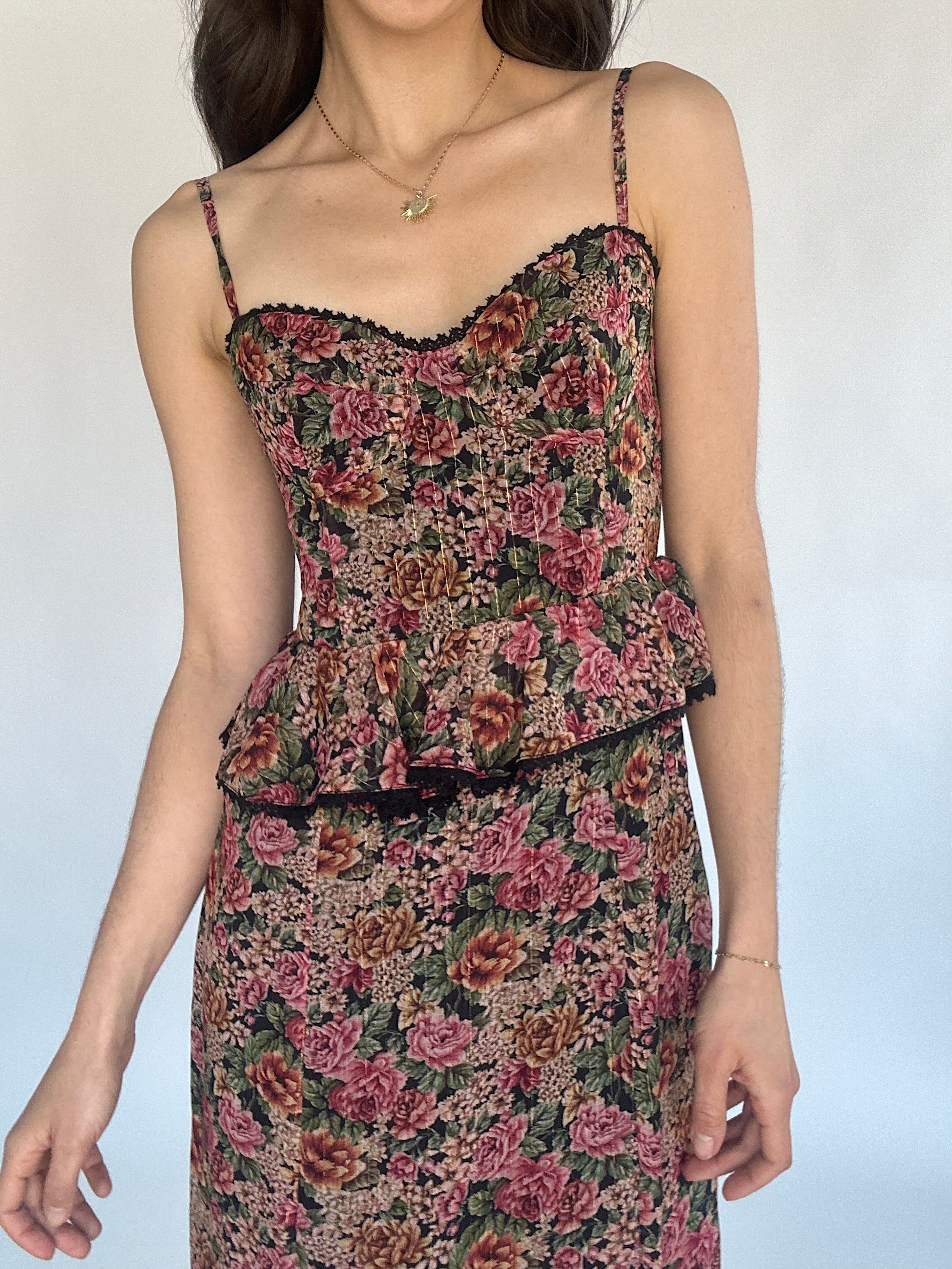 Midnight Garden Floral Maxi Dress Top Details