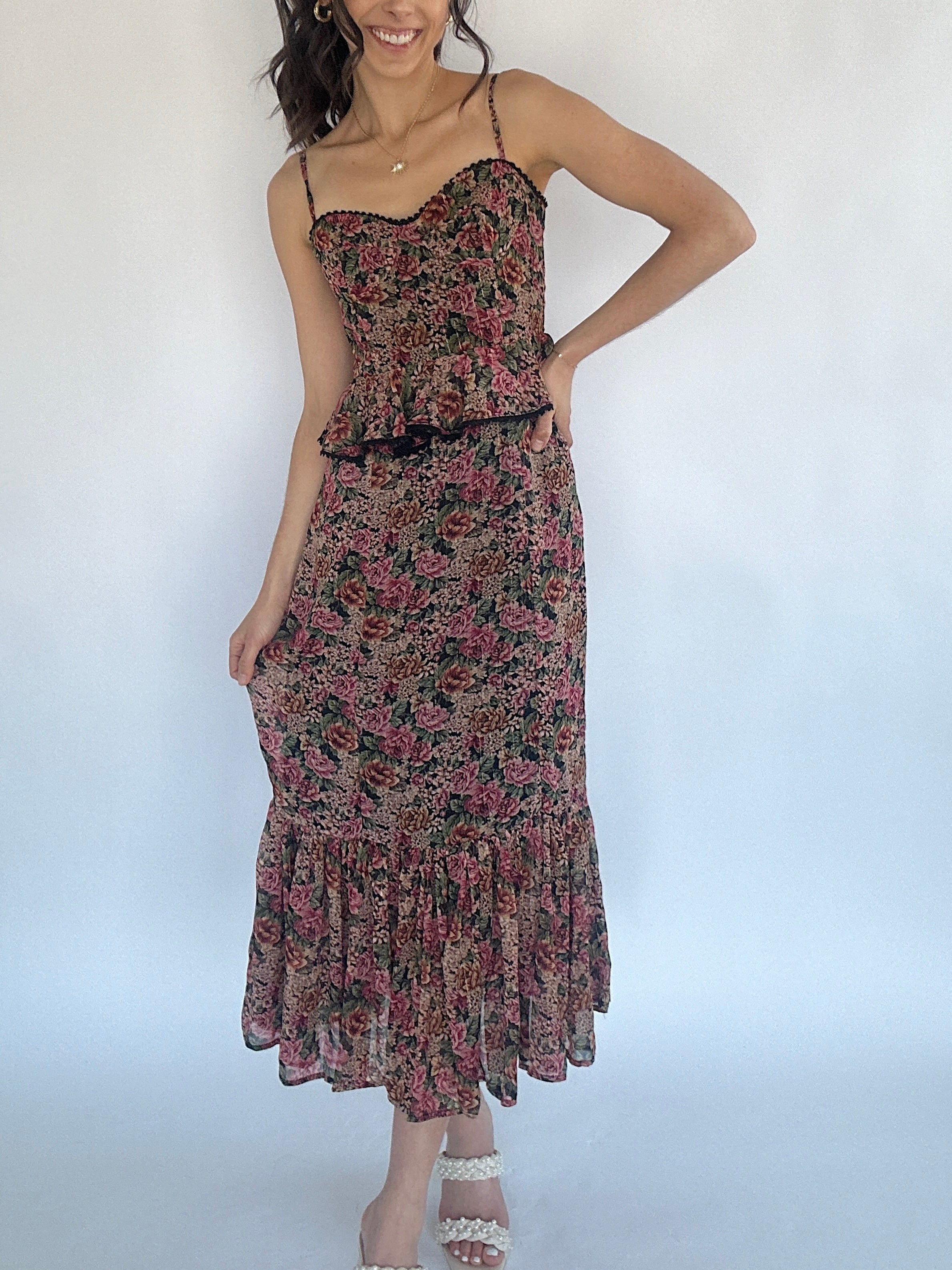 Midnight Garden Floral Maxi Dress Up Close