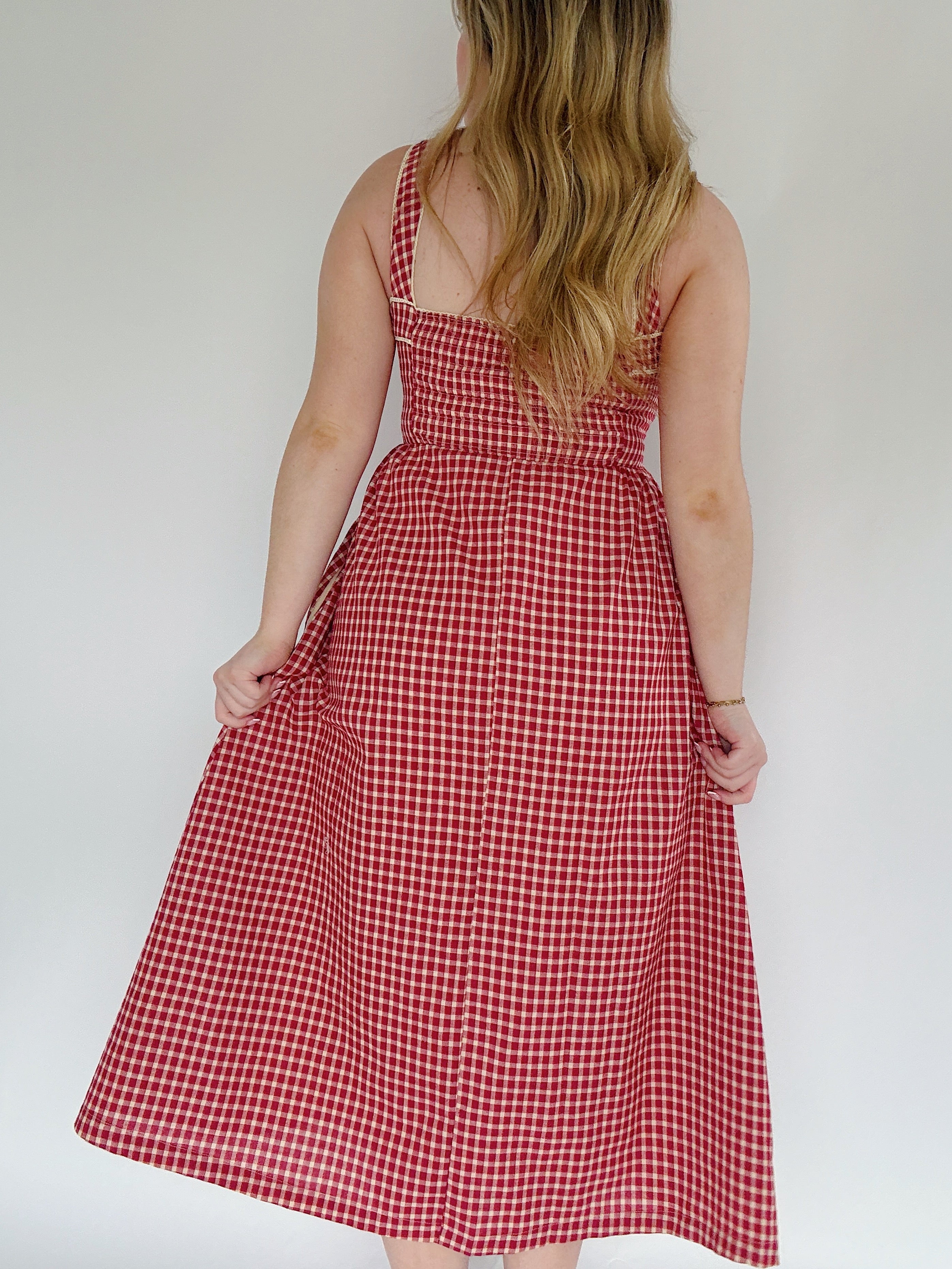 Miley Gingham Midi Dress Back