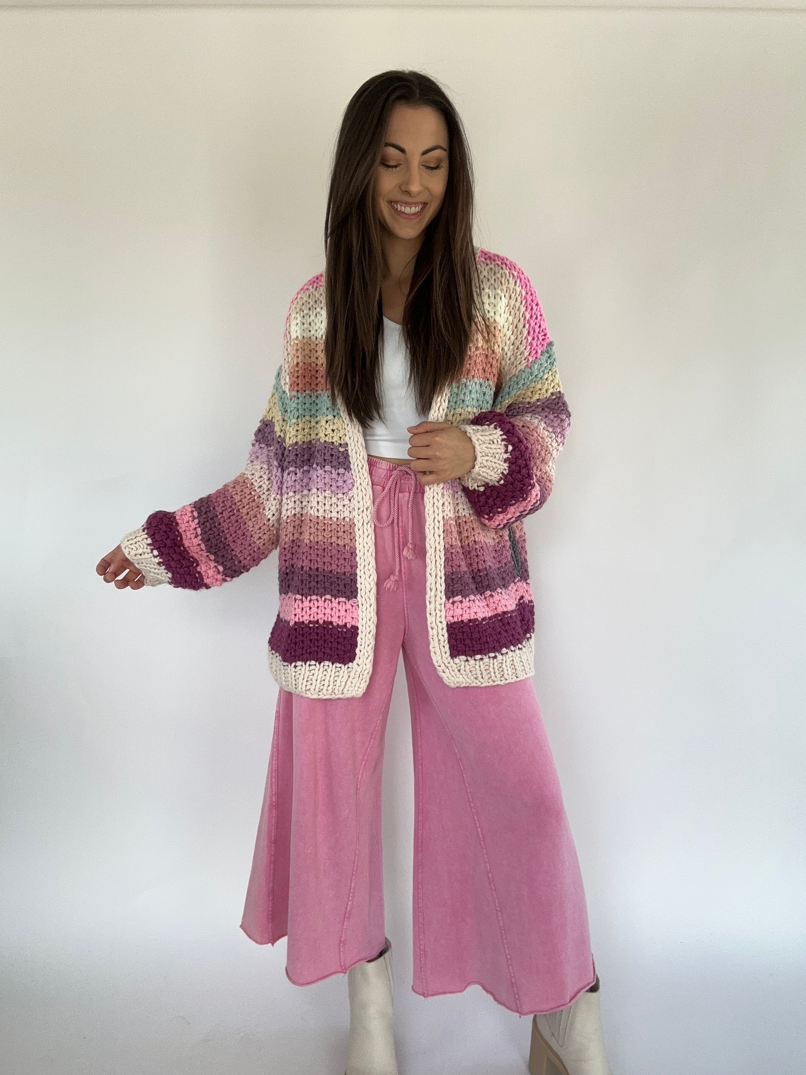 On The Road Again Pants Barbie Pink With Cardigan
