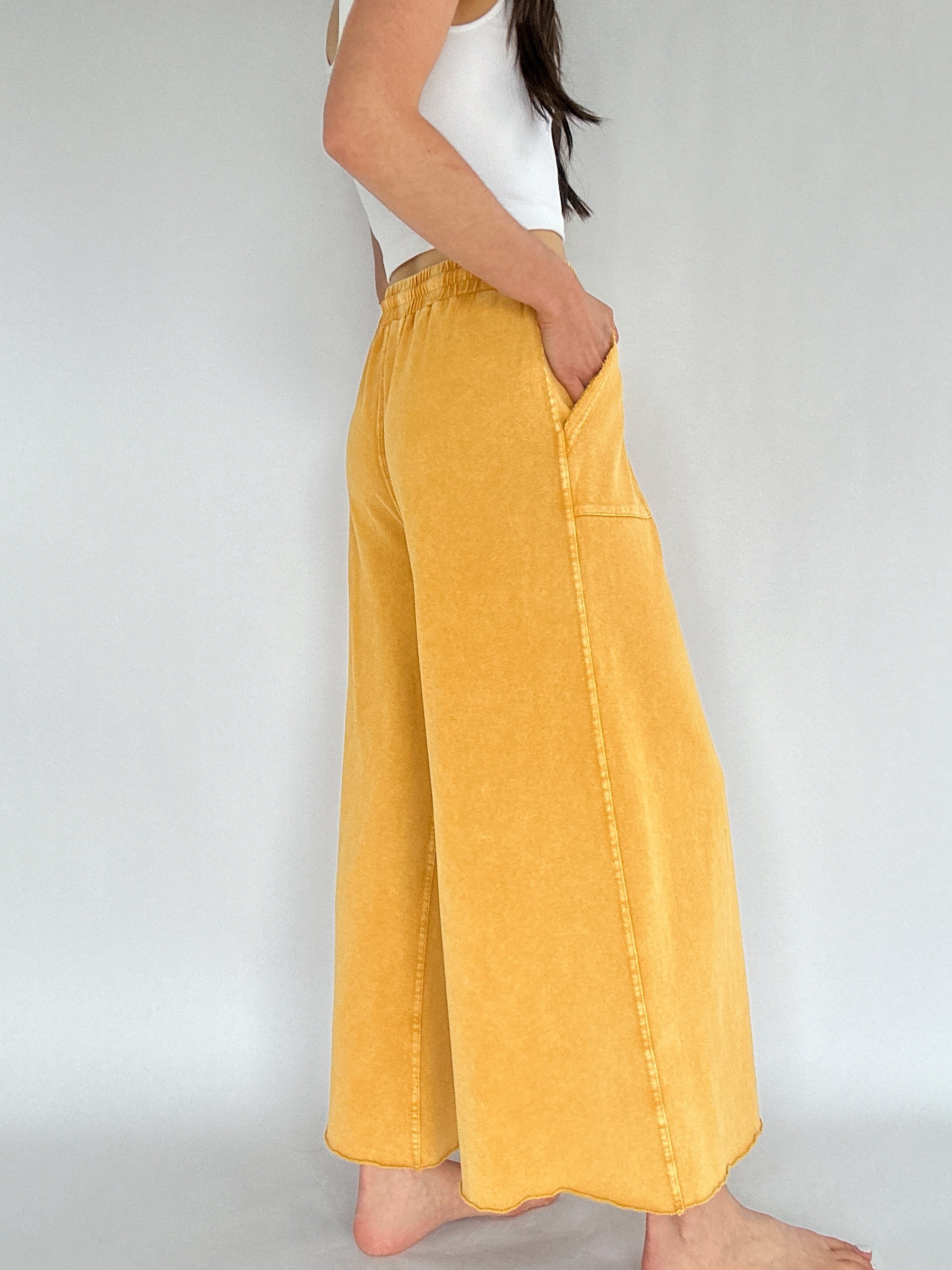 On The Road Again Wide Leg Sweatpants Mustard Yellow