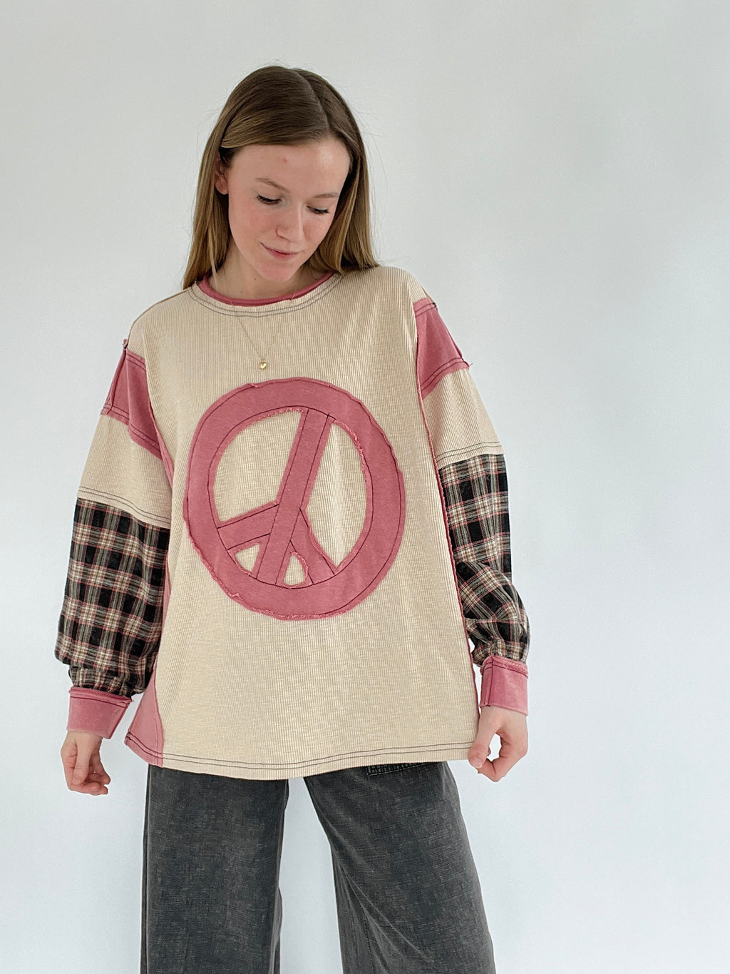 Peace Love And Plaid Pullover