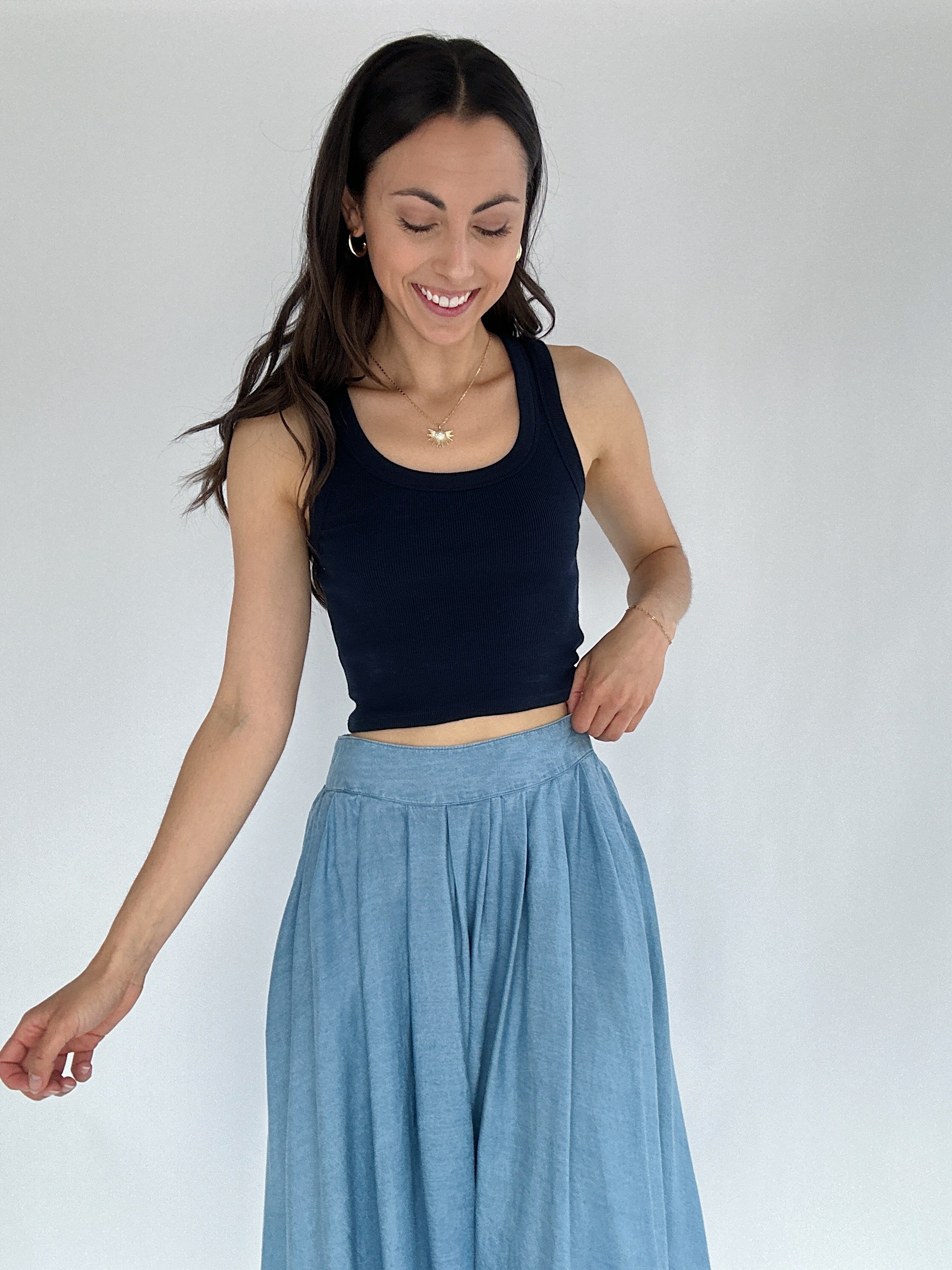 Penny Ribbed Scoop Tank Indigo