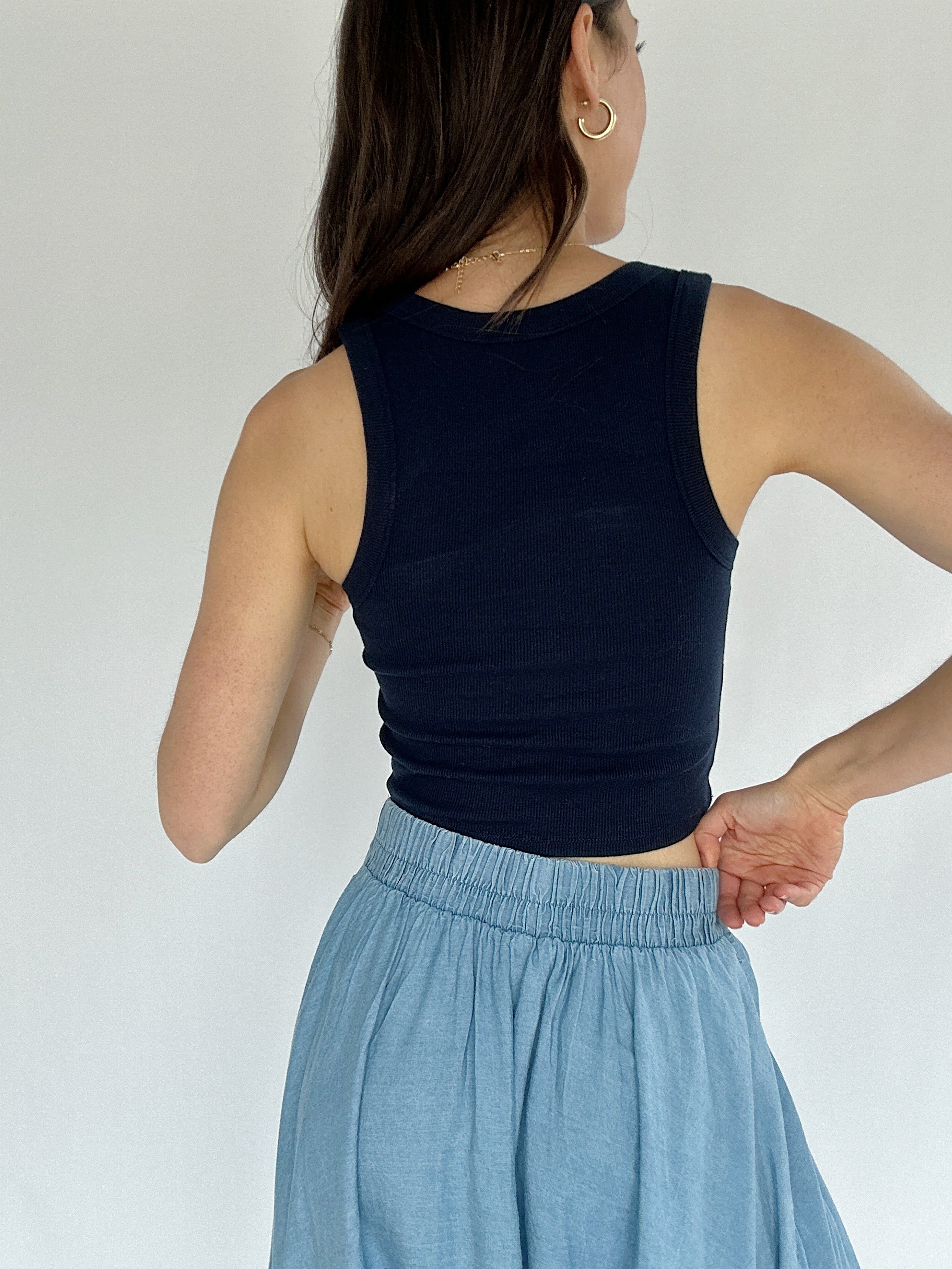 Penny Ribbed Scoop Tank Indigo Back