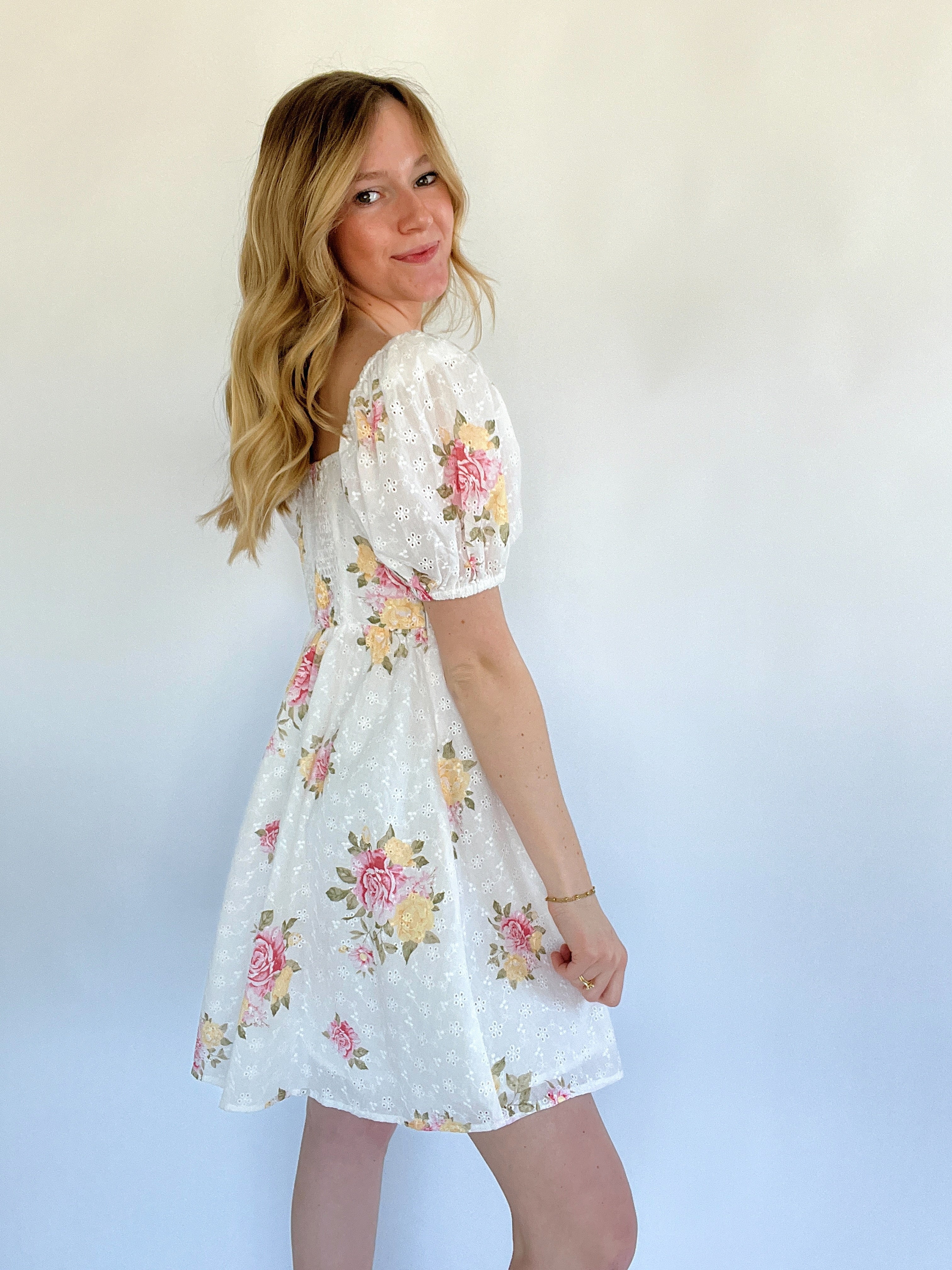 Porter Floral Eyelet Mini Dress Side