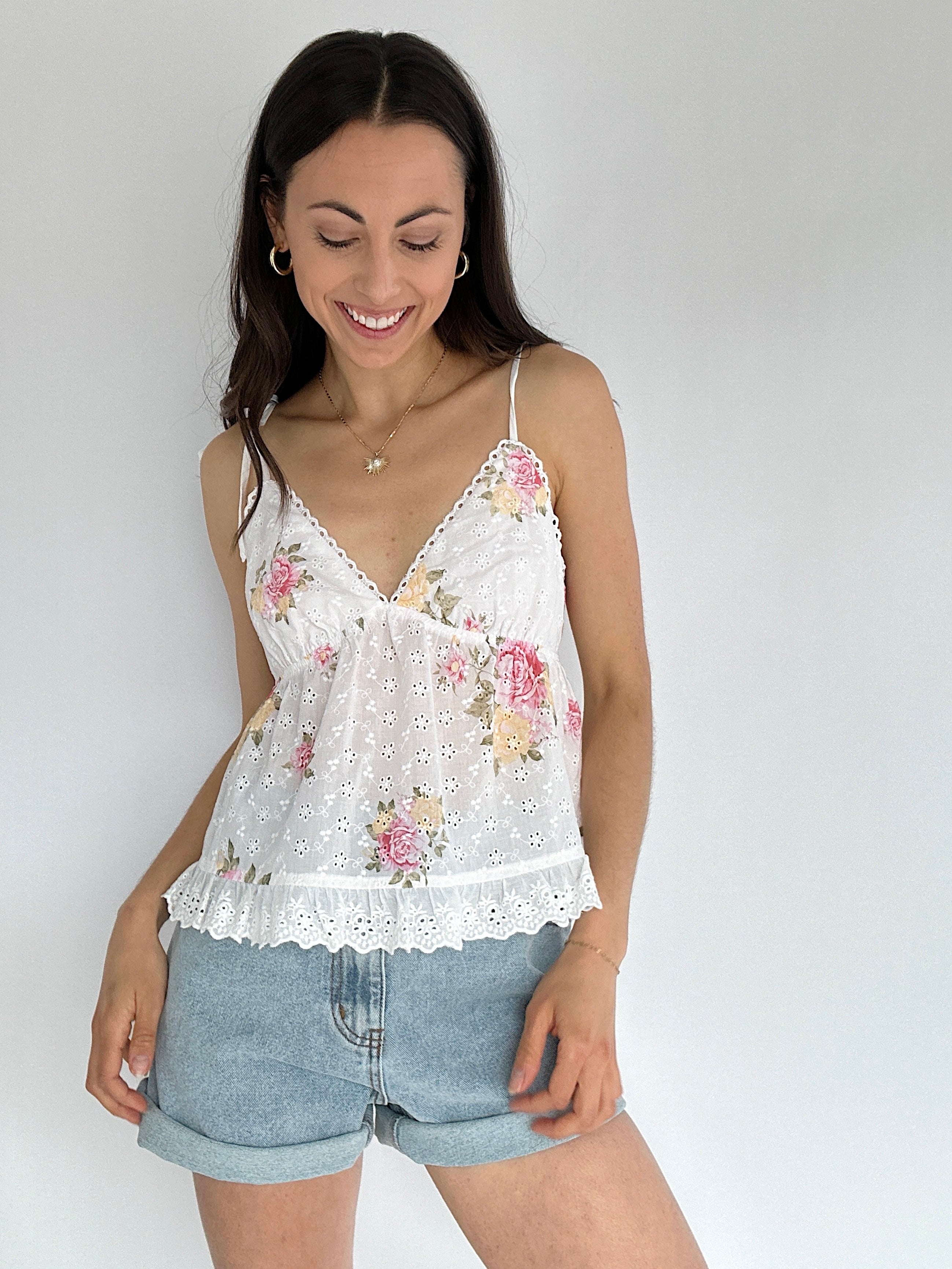 Porter Floral Eyelet Tank Top