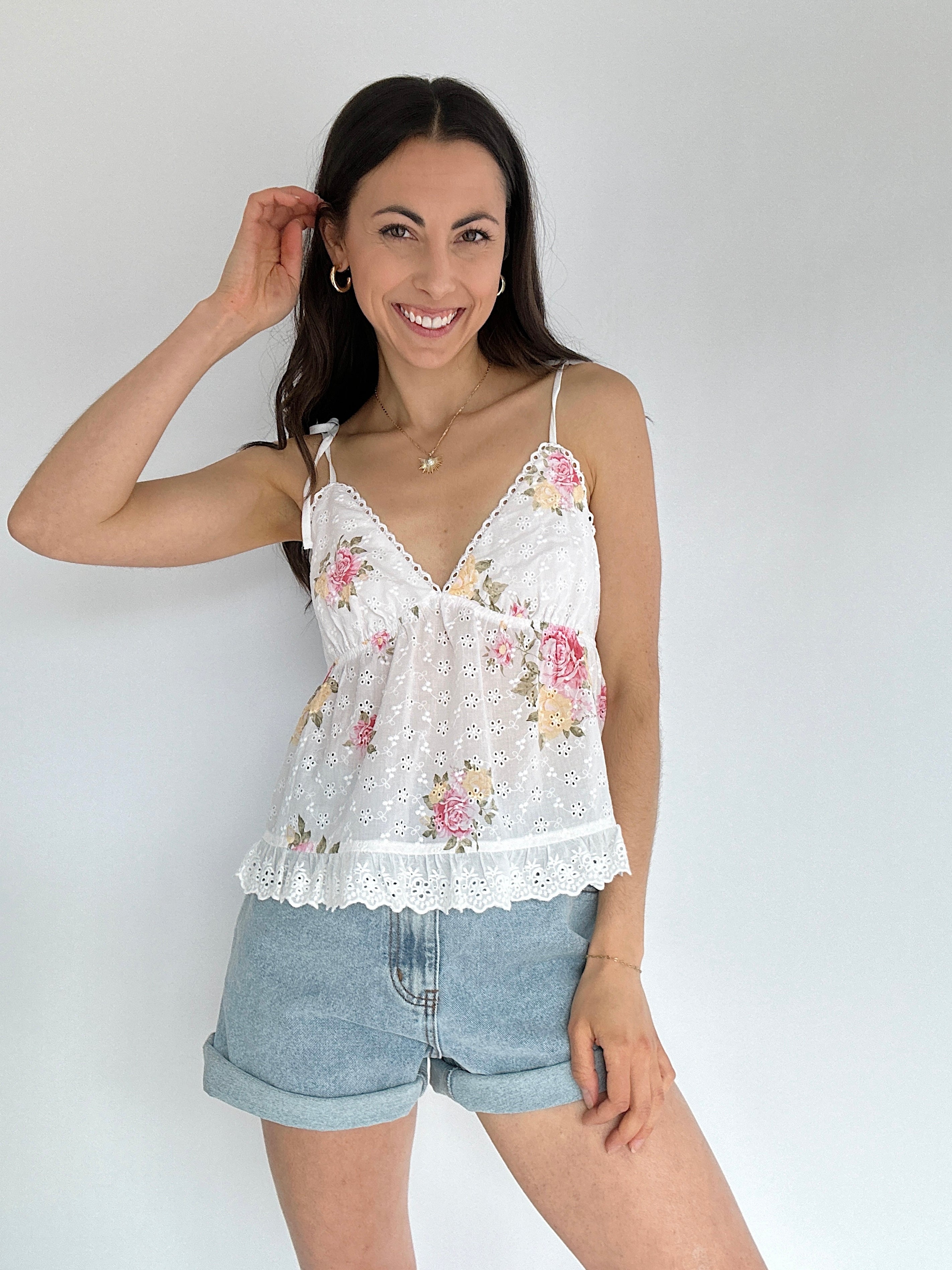 Porter Floral Eyelet Tank Top