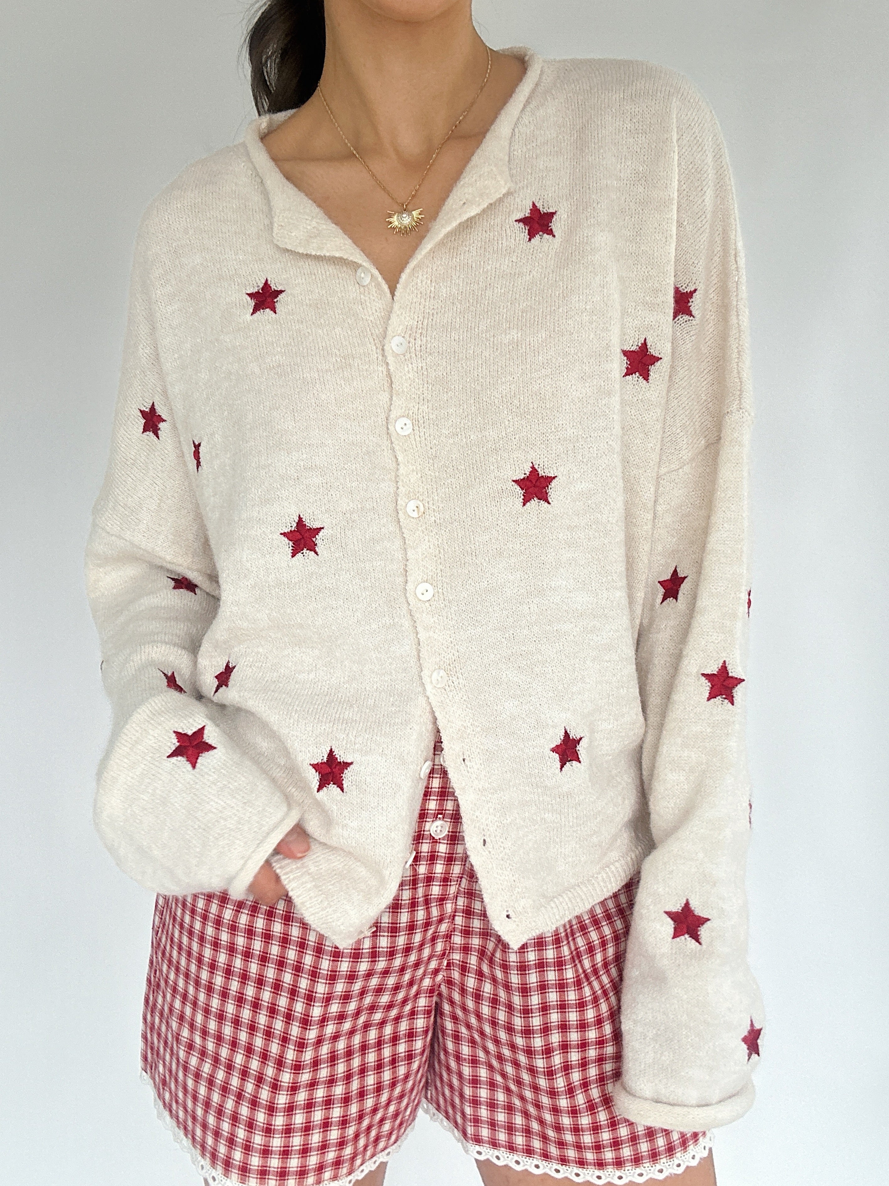 Presley Star Embroidered Cardigan Up Close
