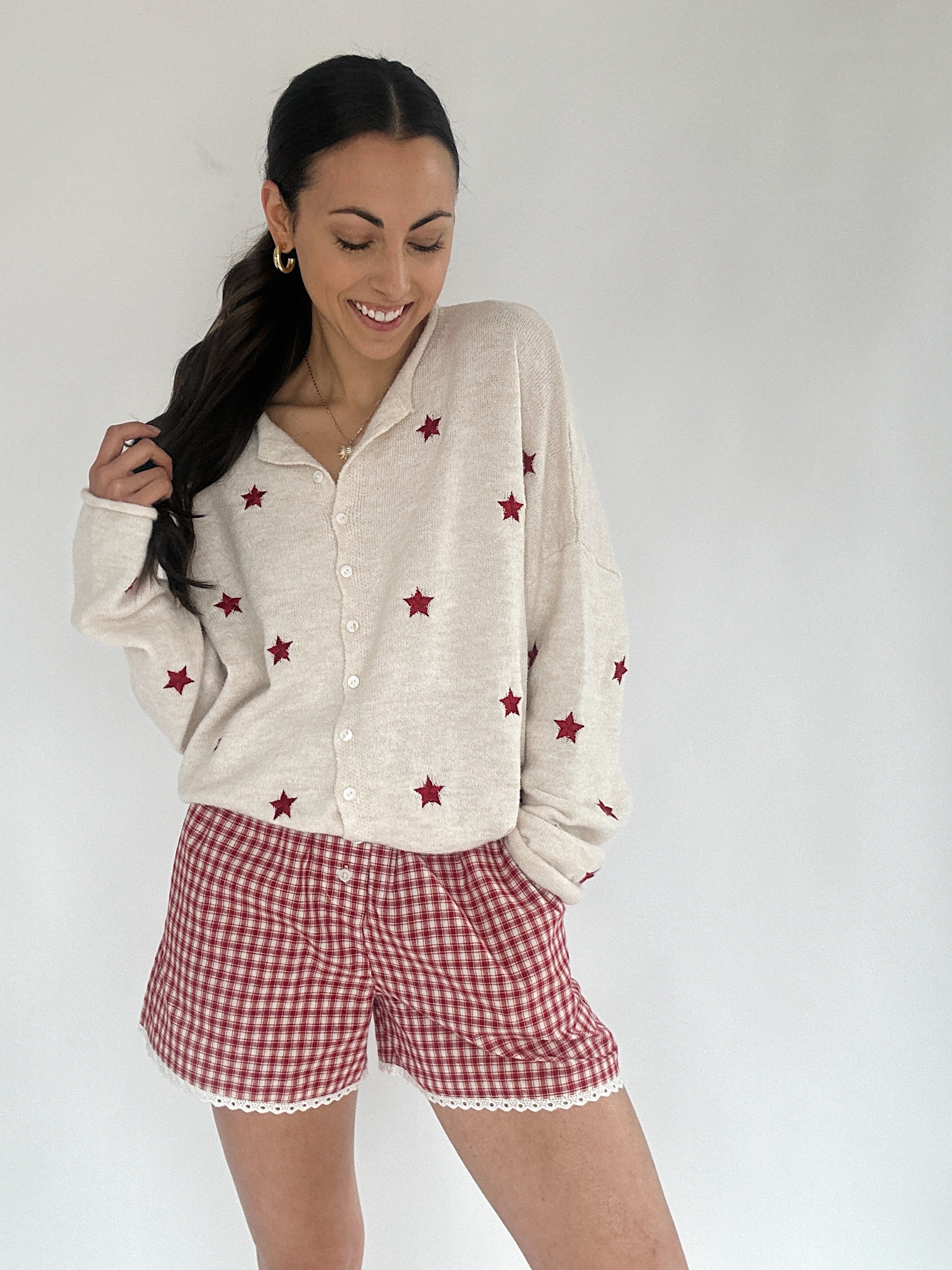 Presley Star Embroidered Cardigan With Boxer Shorts