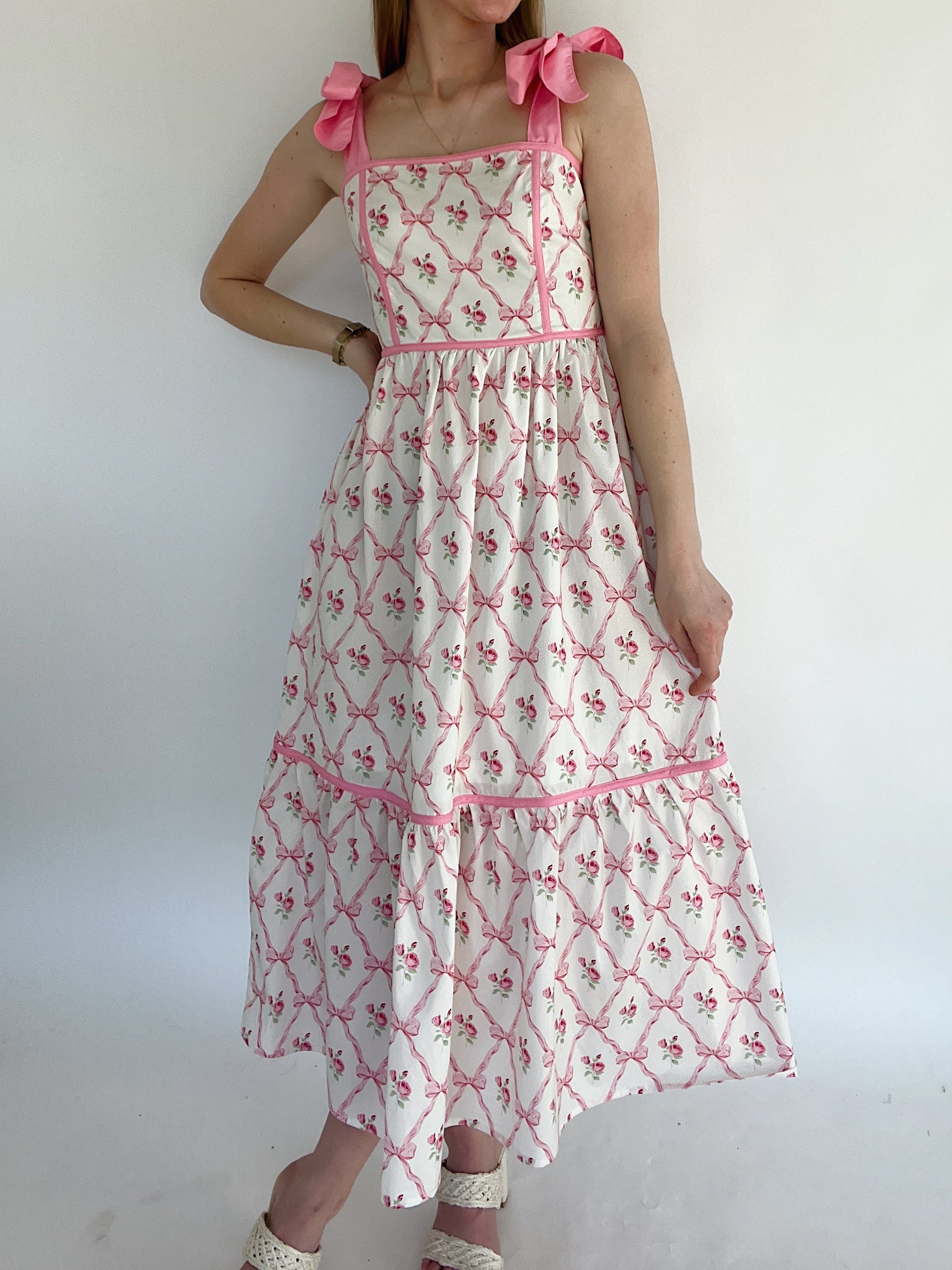 Rosie Pink Bow Midi Dress Blue Magnolia Rosie Pink Bow Midi Dress Blue Magnolia