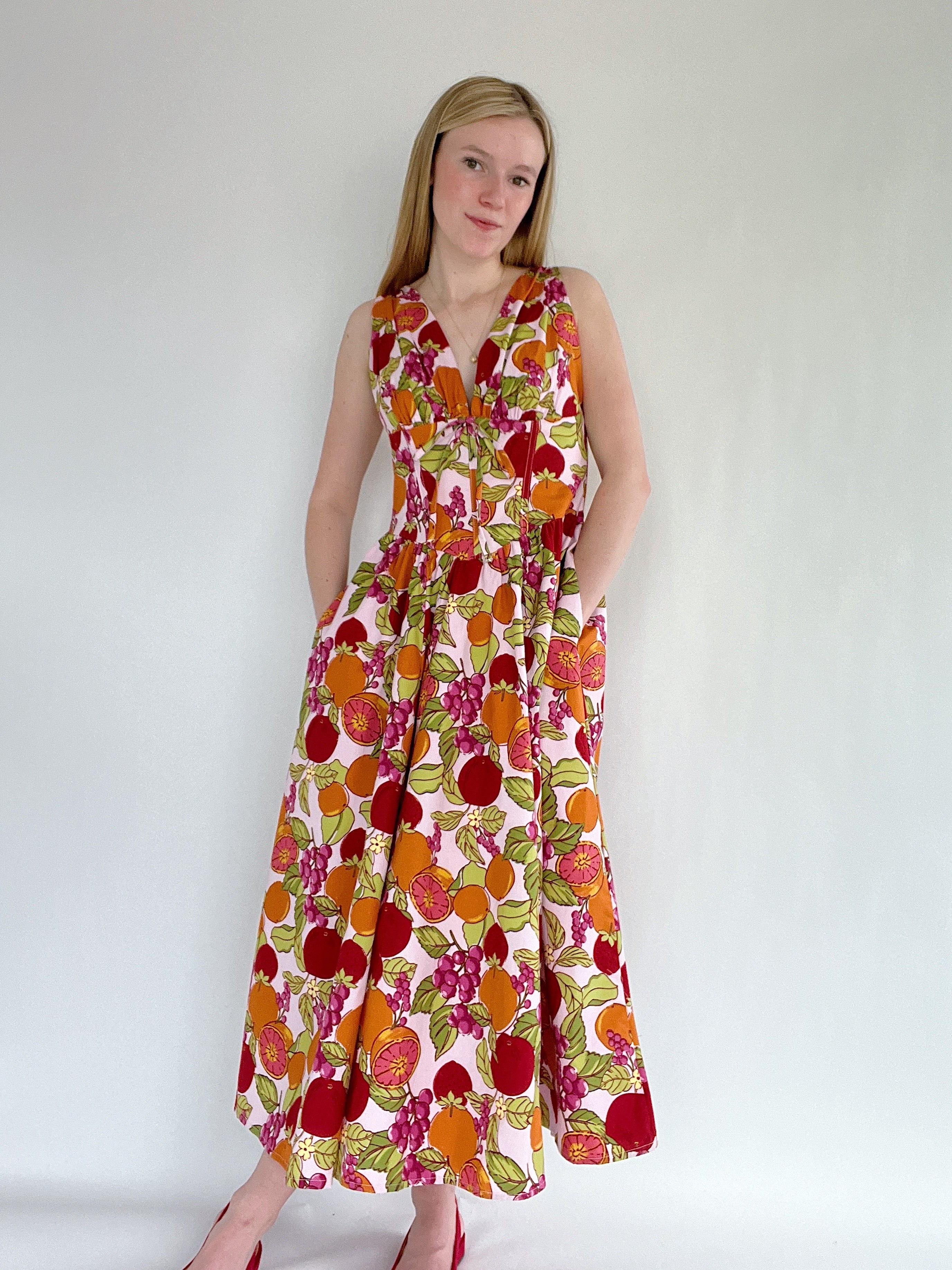 Sangria Sunset Midi Dress Front Pockets
