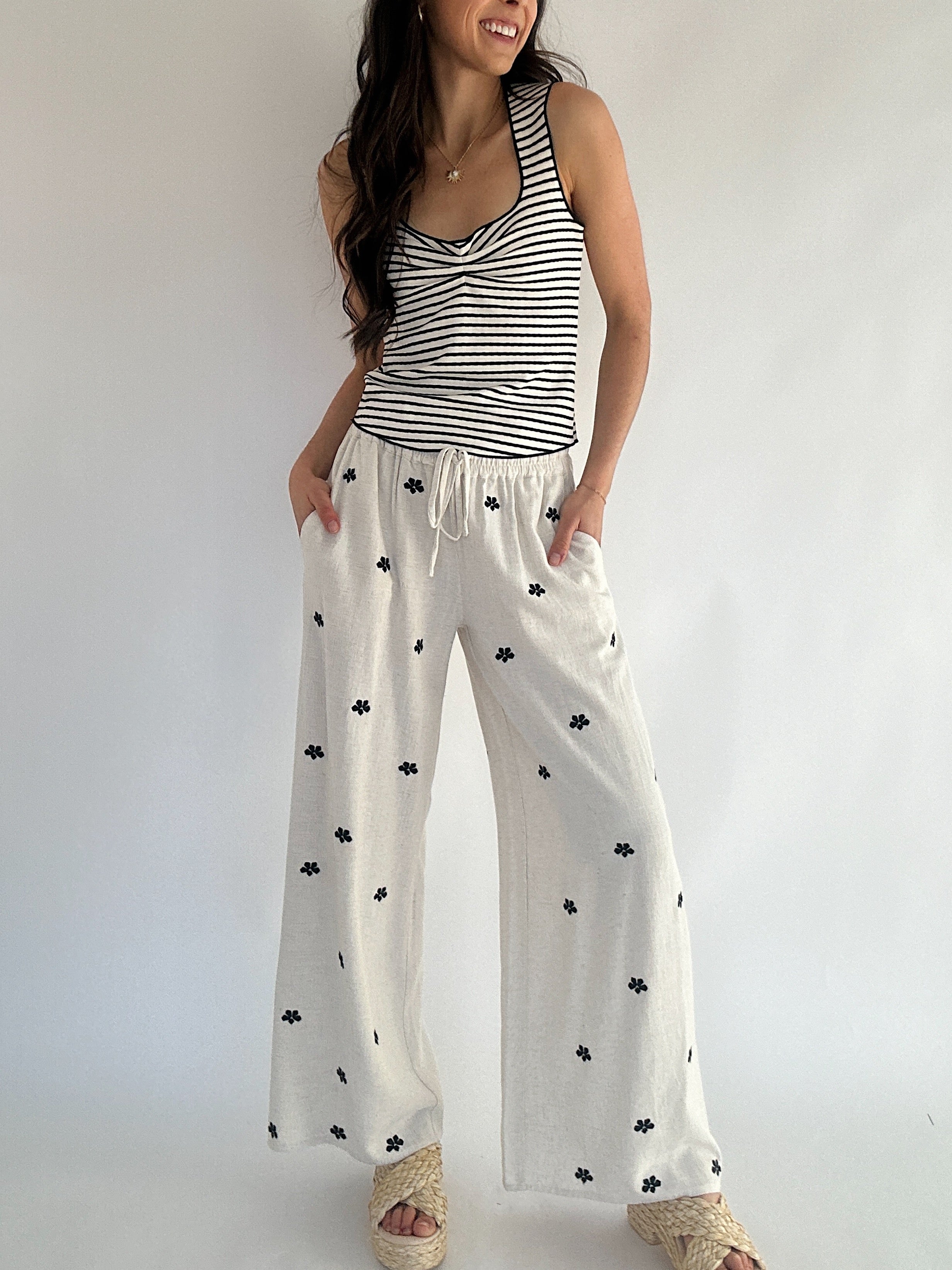 Sara Embroidered Linen Pants