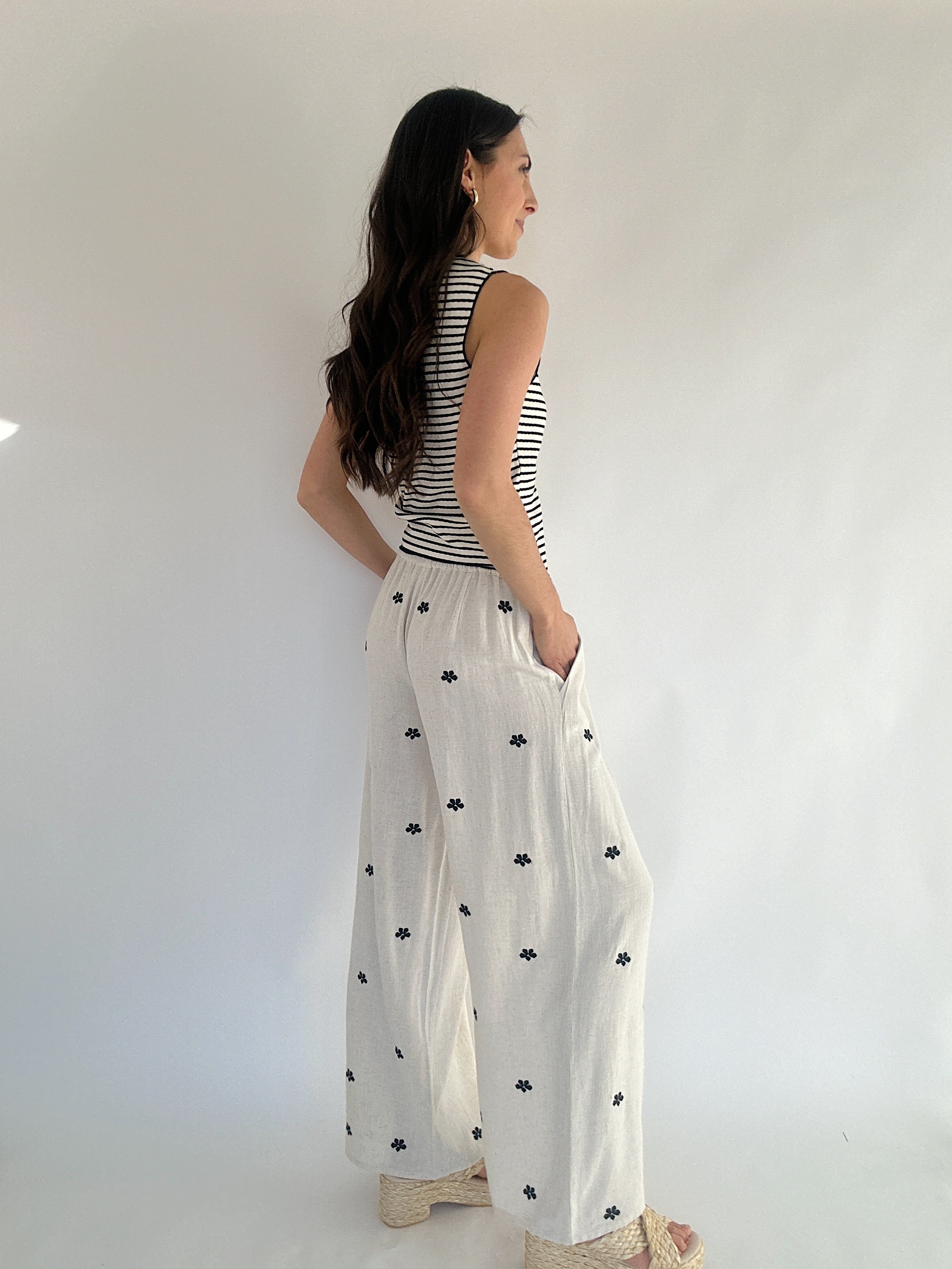 Sara Embroidered Linen Pants Back