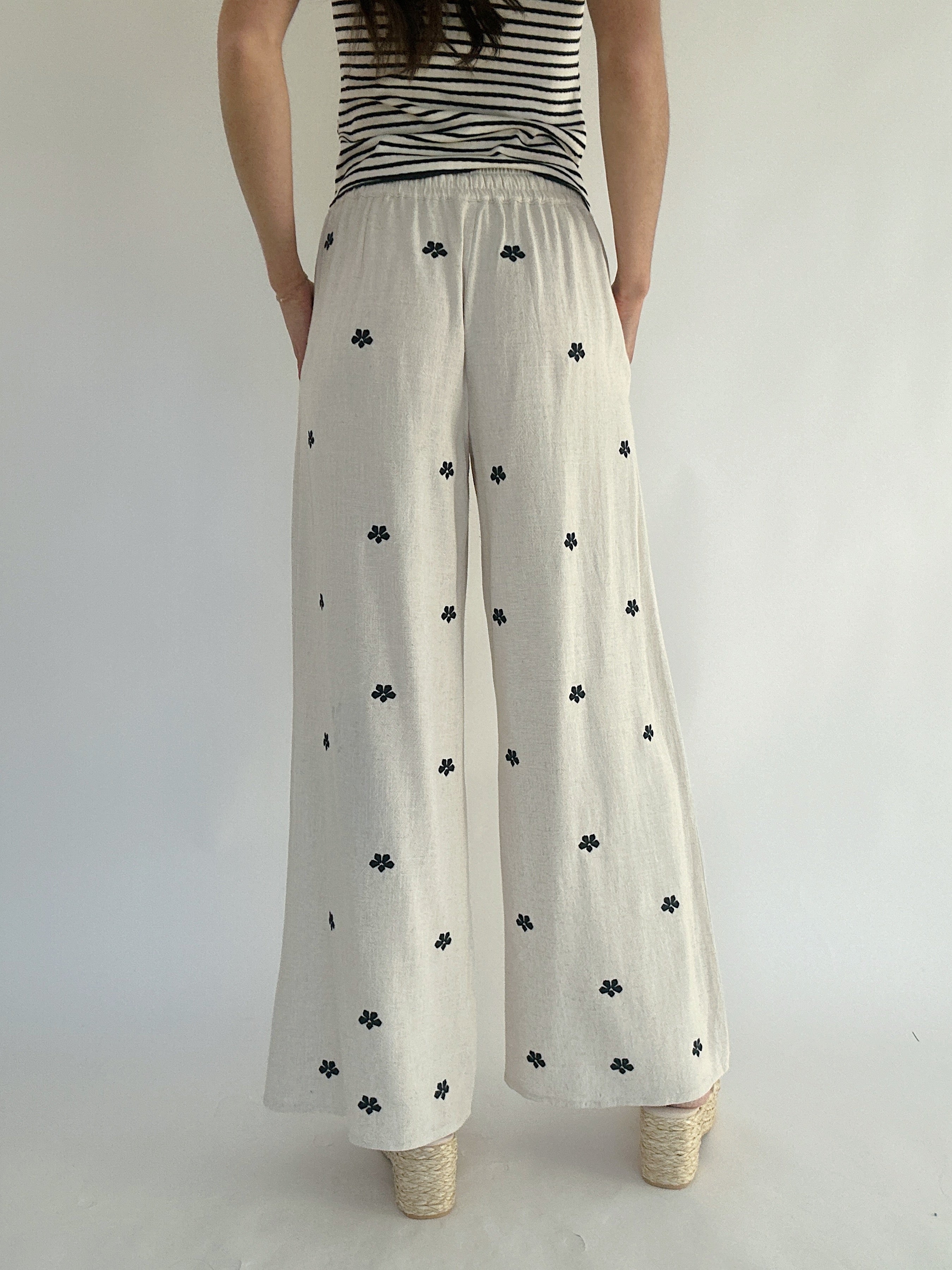Sara Embroidered Linen Pants Back