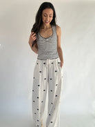 Sara Embroidered Linen Pants With Striped Tank