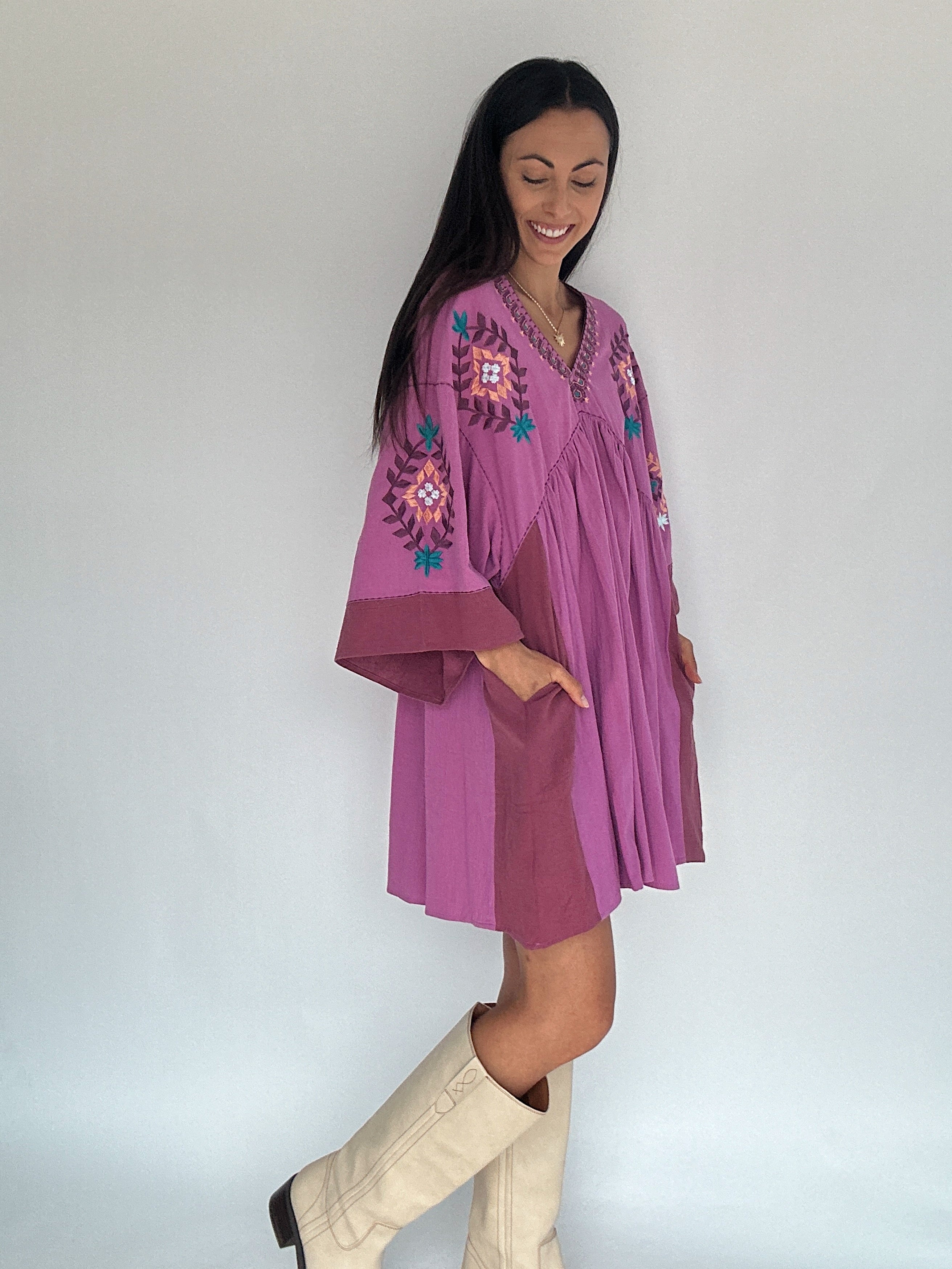 Some Place Far Mini Dress Orchid Side Pockets