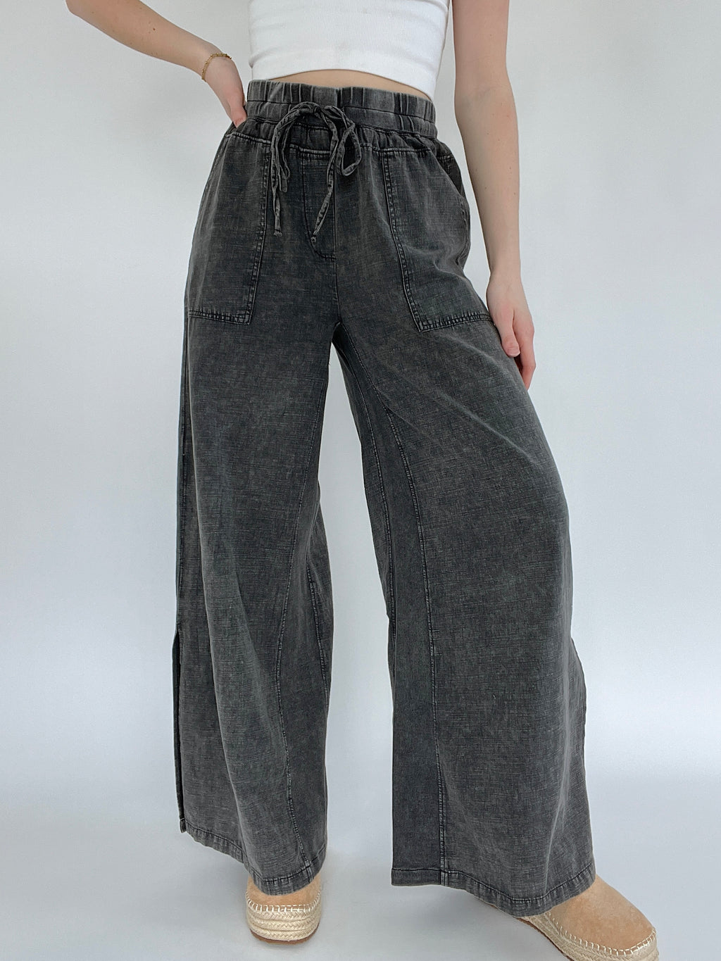 Spin My Wheels Wide Leg Pants - Black