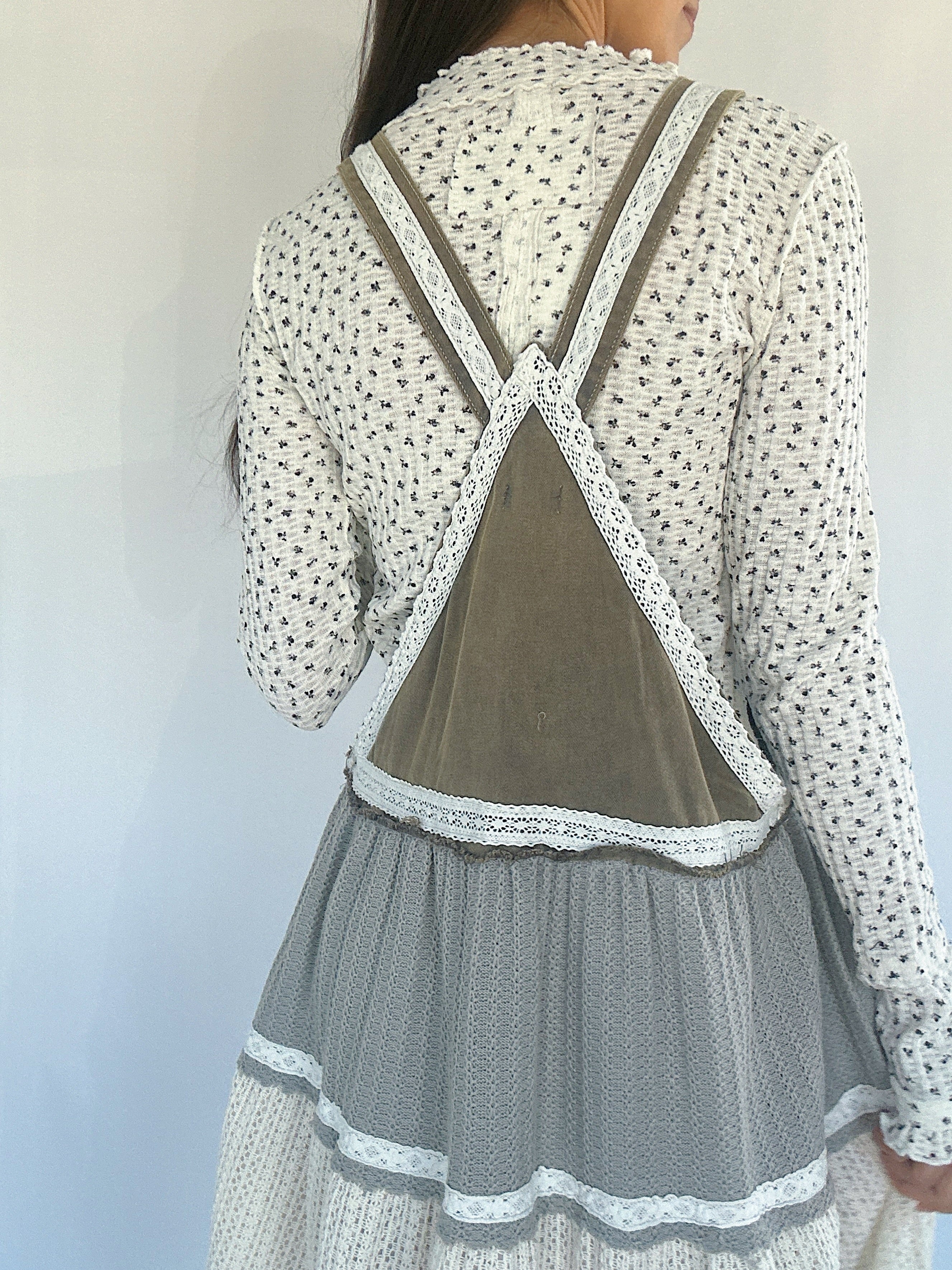 Talk It Up Overall Dress Olive Grey Back Top