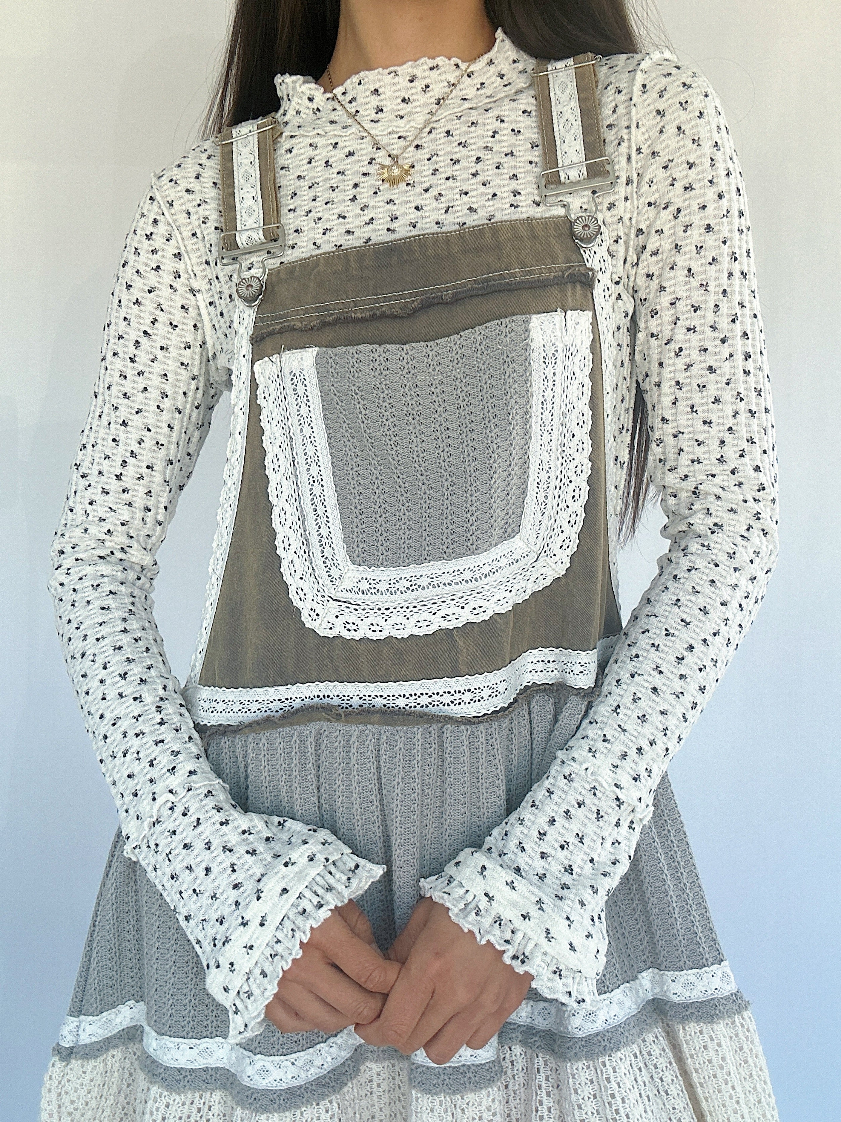 Talk It Up Overall Dress Olive Grey Top