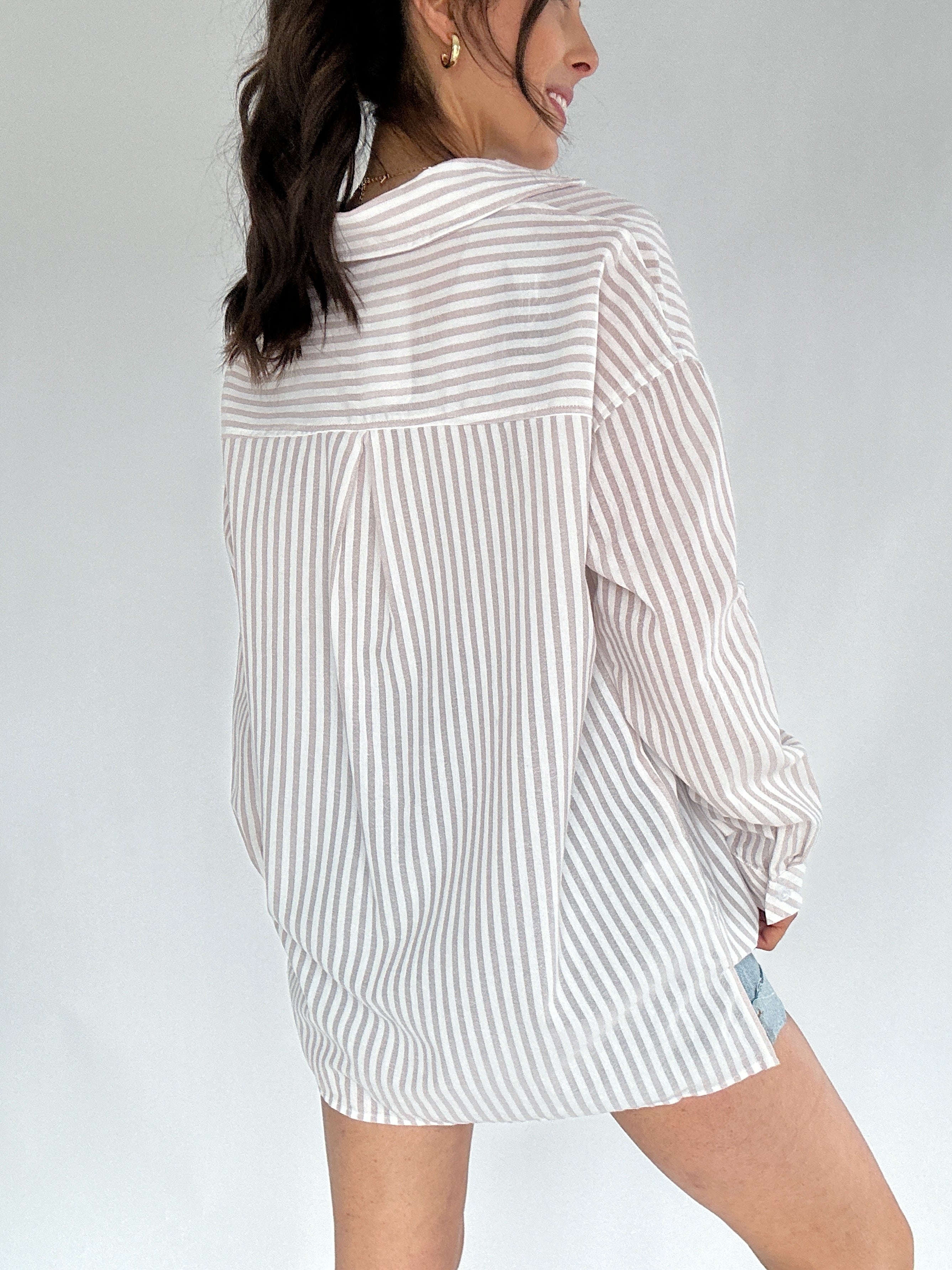Time Zone Striped Button Down Top Back