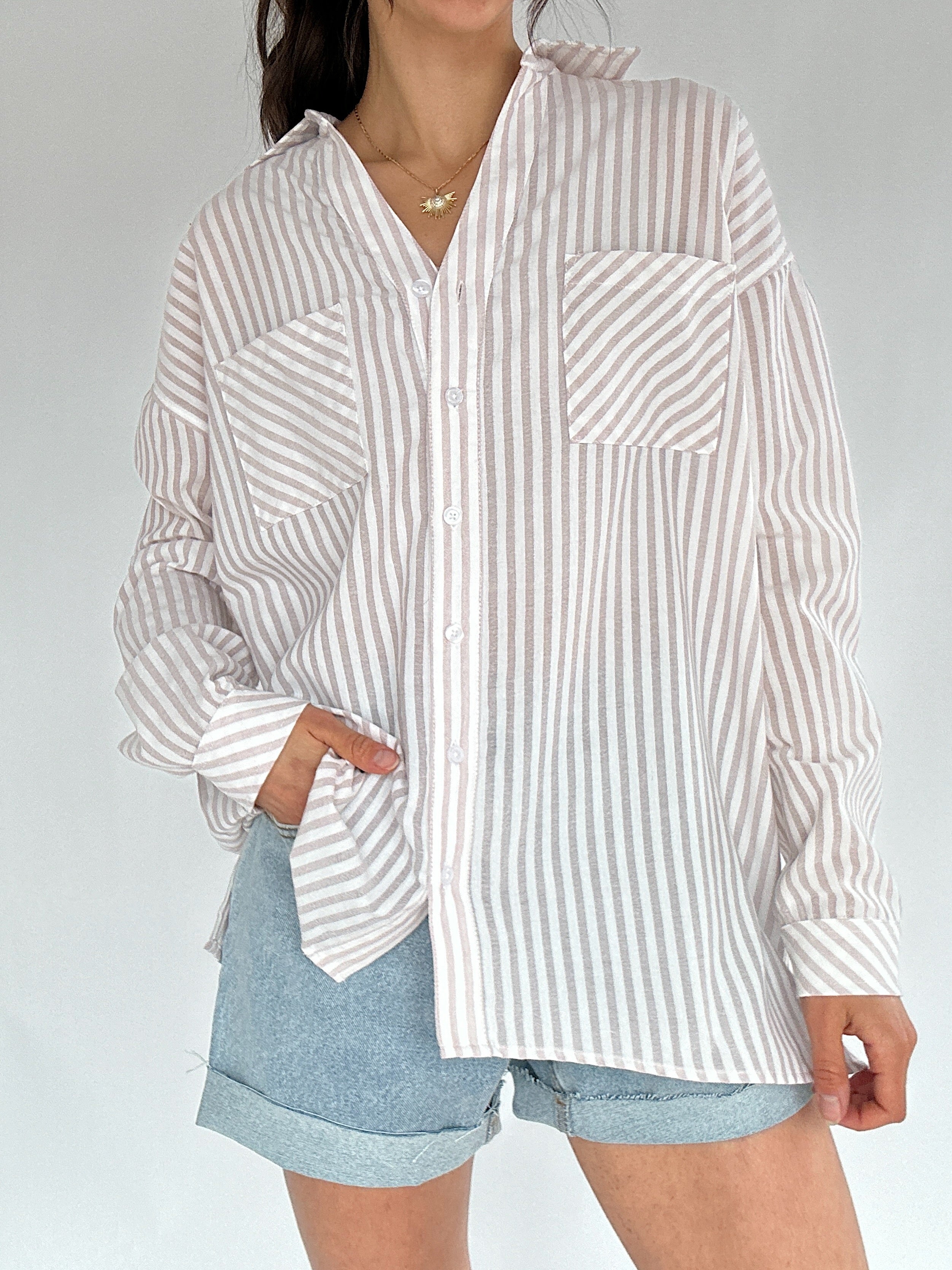 Time Zone Striped Button Down Top Buttoned