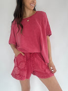 Torie Flower Patch Shorts Red Set