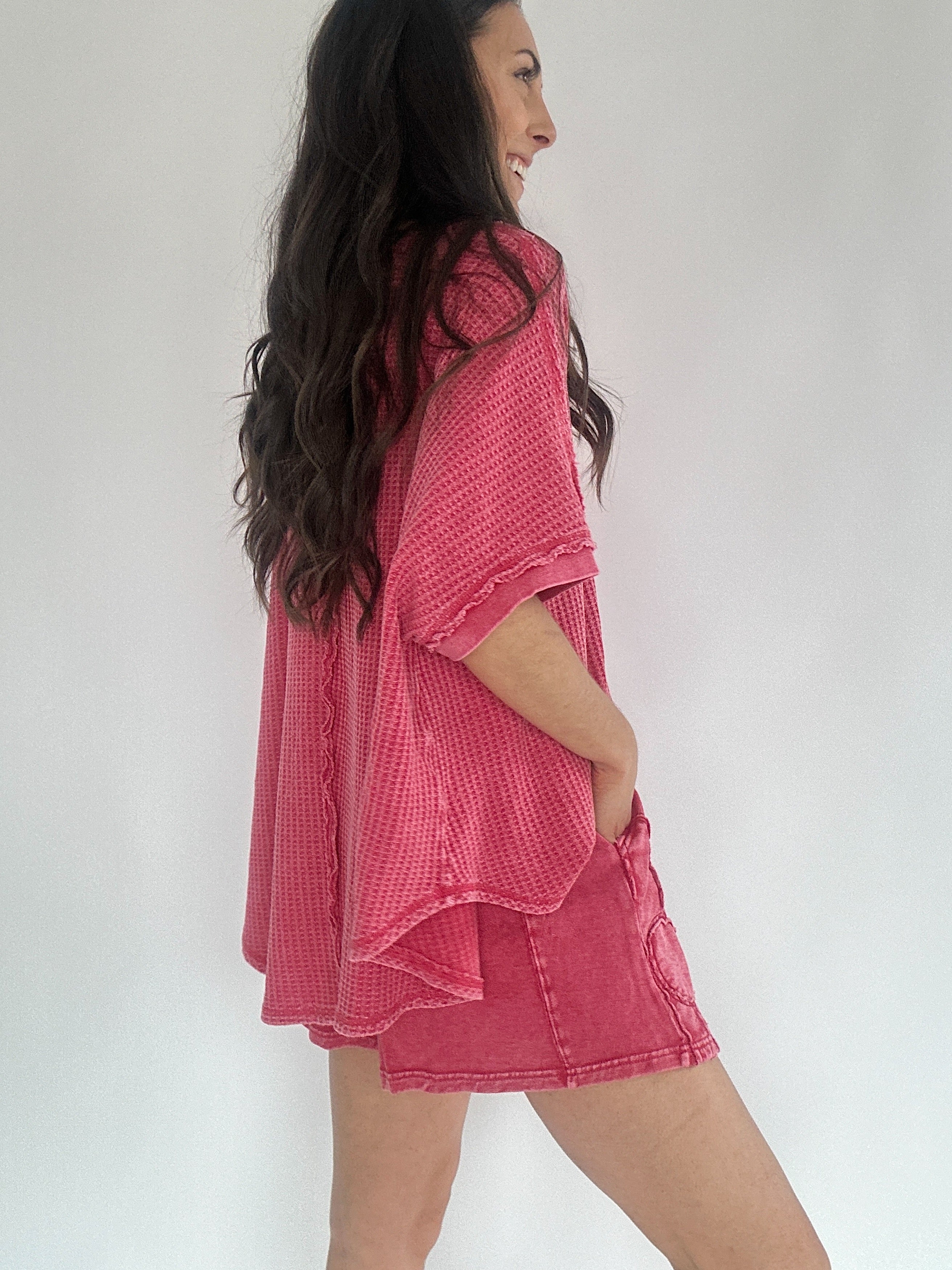 Torie Thermal Knit Top Red Side