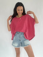 Torie Thermal Knit Top Red Tucked