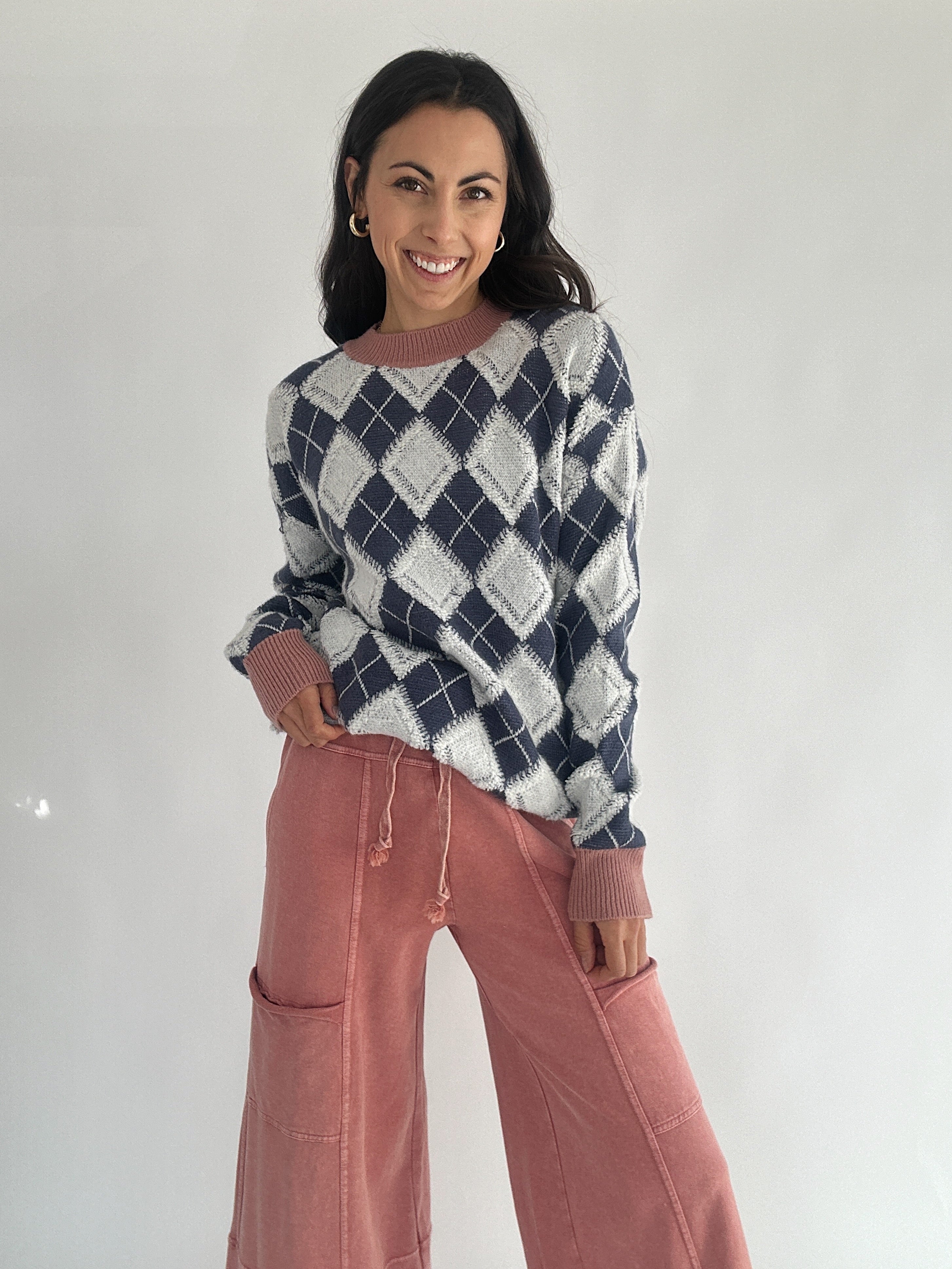 Traveller Wide Leg Pants Mauve With Sweater