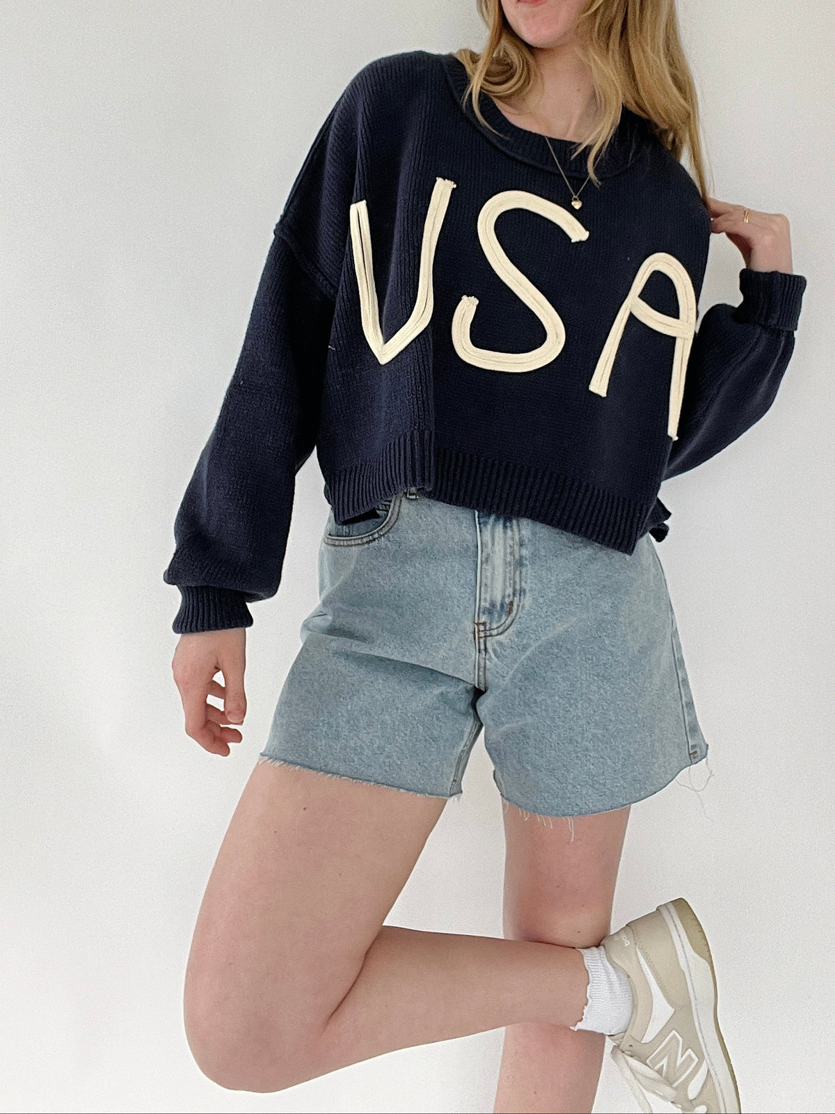 Pull Cropped Agnes & Dora Navy Floral - Taille S - Manches Longues En Velours - Neuf Avec étiquettes