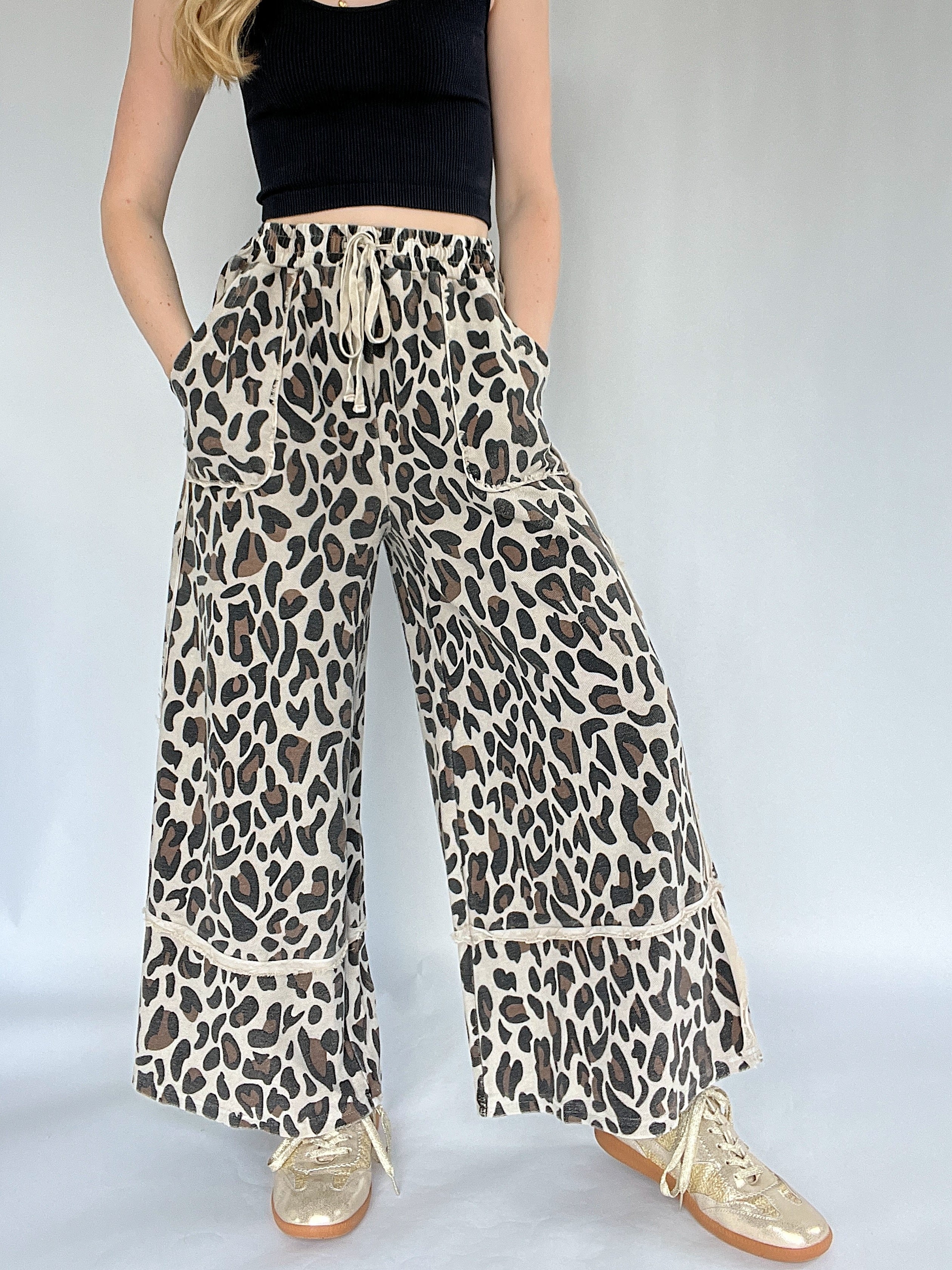 Wild Dream Leopard Wide Leg Pants Mushroom Front