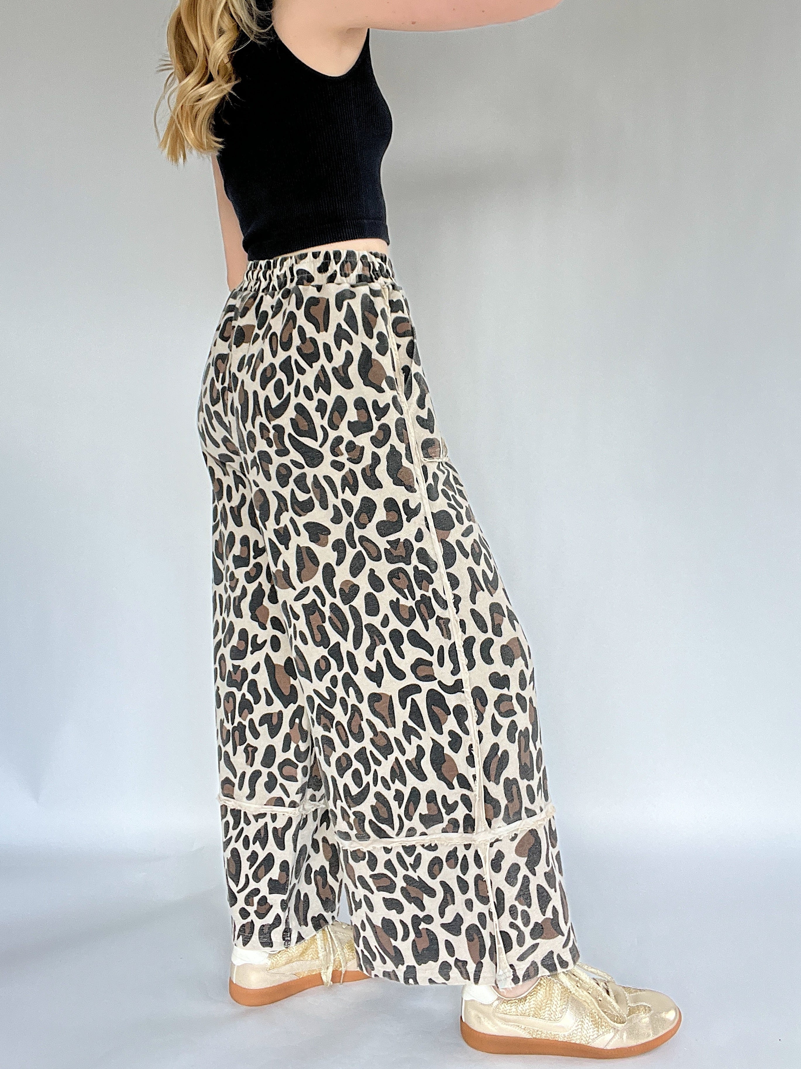 Wild Dream Leopard Wide Leg Pants Mushroom Side
