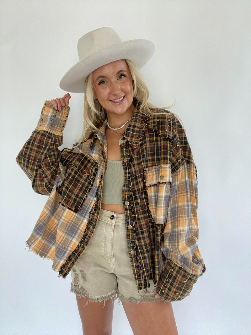 On A Whim Mixed Plaid Shirt - Black