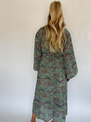 Lennon Paisley Crinkled Midi Dress - Sage