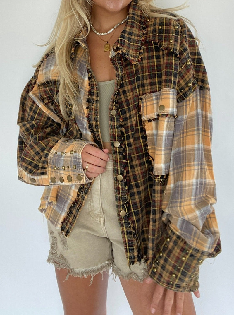 On A Whim Mixed Plaid Shirt - Black