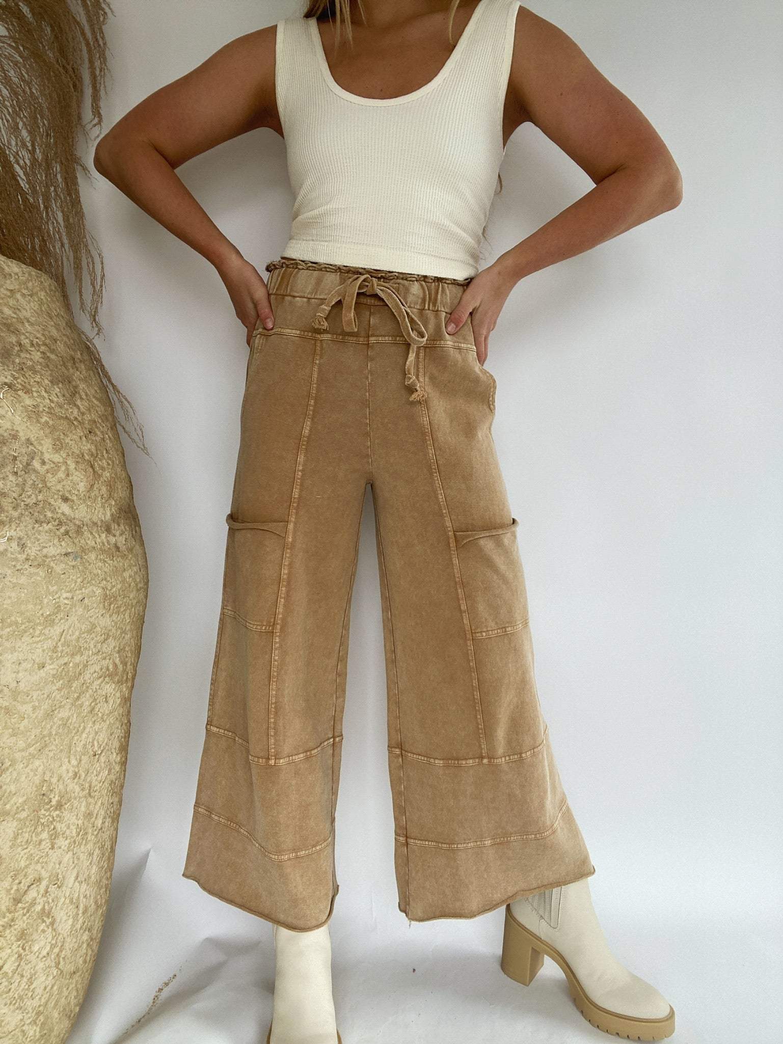 Traveller Wide Leg Pants Camel Front