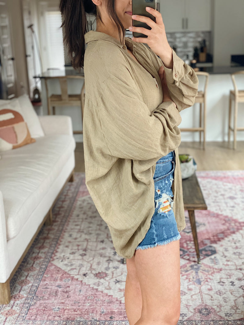 See You Through Button Down - Olive