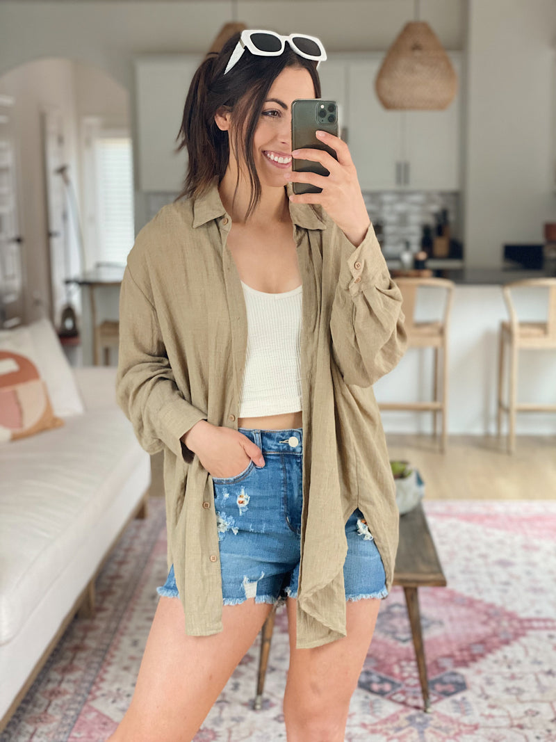 See You Through Button Down - Olive