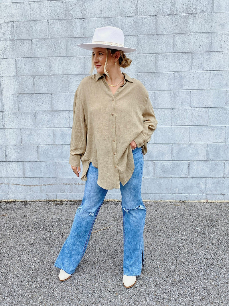 See You Through Button Down - Beige