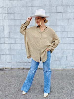 See You Through Button Down - Beige