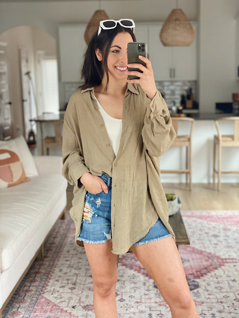 See You Through Button Down - Olive